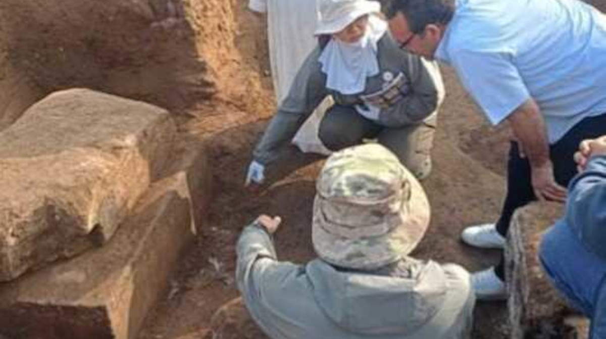 Limestone building linked to the temple of Pharaoh Apries discovered at Mit Rahina in Egypt