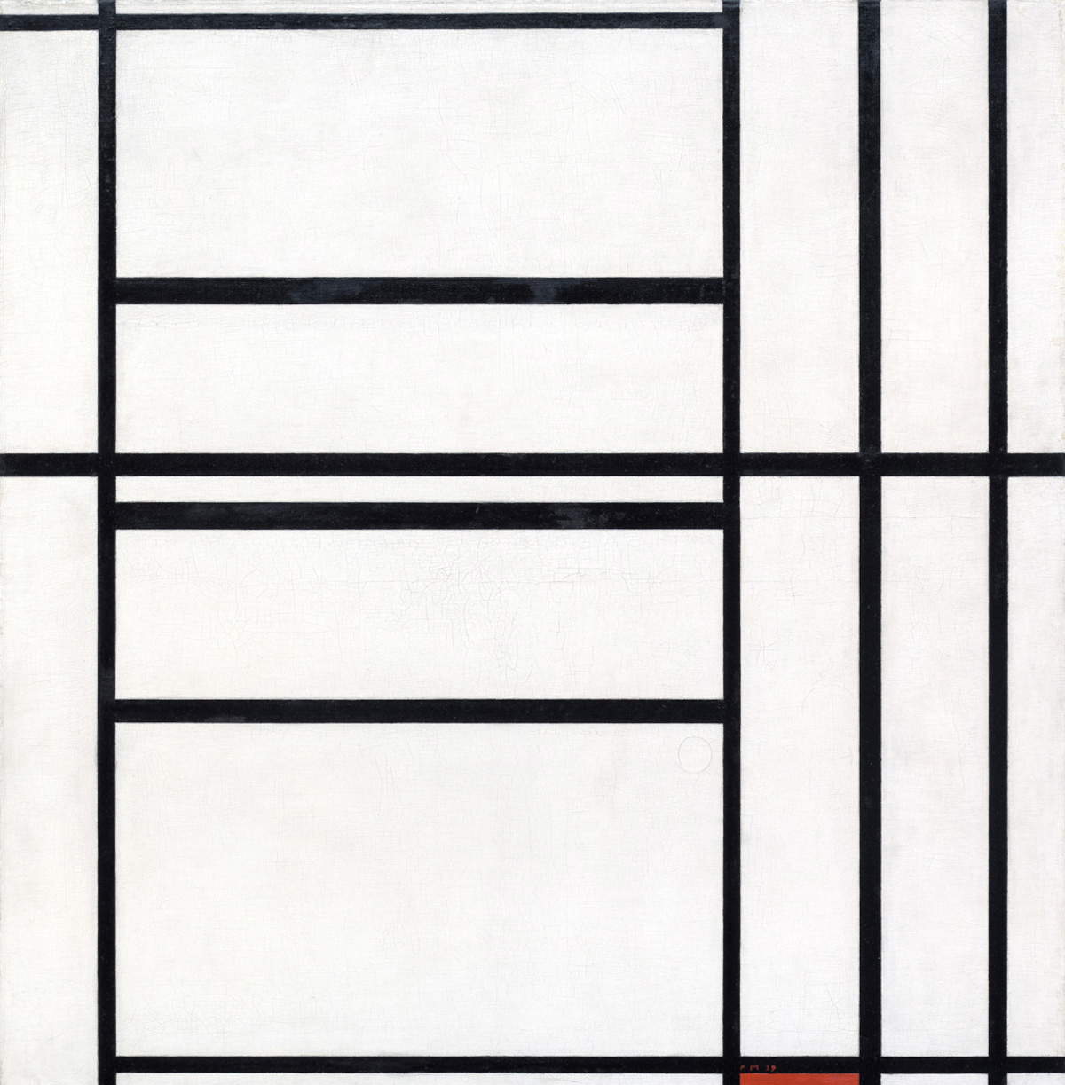 Piet Mondrian, Composition n° 1 avec gris et rouge 1938 / Composition avec rouge 1939 (1938-39 ; huile sur toile, 105,2 x 102,3 cm ; Venise, collection Peggy Guggenheim.) Solomon R. Guggenheim Foundation, New York), 2025