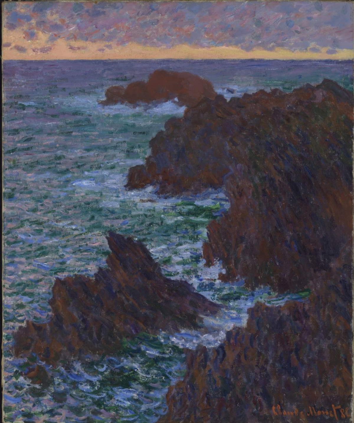 Claude Monet, Belle - &icirc;le, Sonnenuntergang (1886; Öl auf Leinwand, 73,3 x 60,5 cm, Bern, Eigentum der Schweizerischen Eidgenossenschaft, Bundesamt f&uuml;r Kultur). Foto: SIK - ISEA, Z&uuml;rich (Martin Stollenwerk)