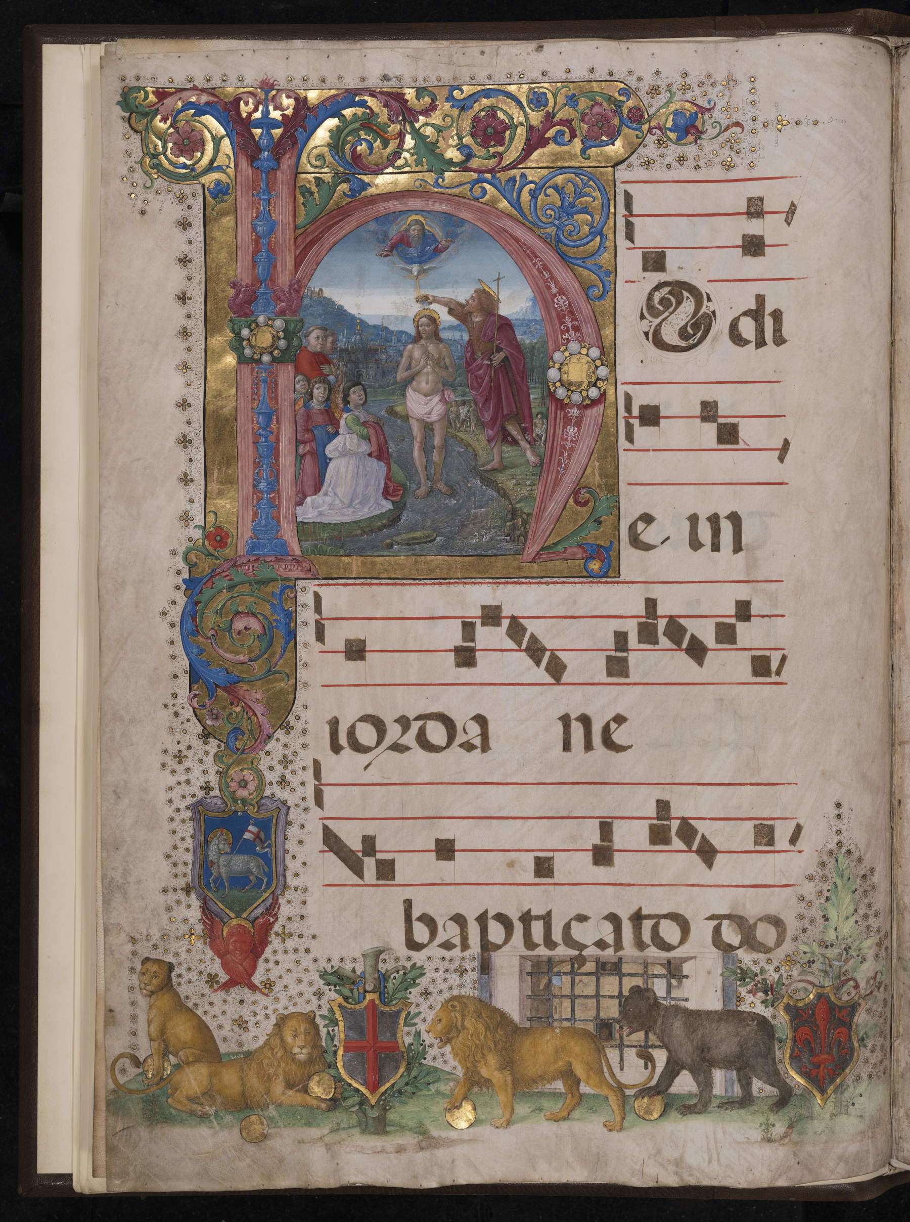 Monte di Giovanni del Fora, Taufe Christi aus dem Kodex C, Nr. 11, Blatt 4v (1513–1515; Miniatur; Florenz, Opera di Santa Maria del Fiore). Bildnachweis: Opera di Santa Maria del Fiore