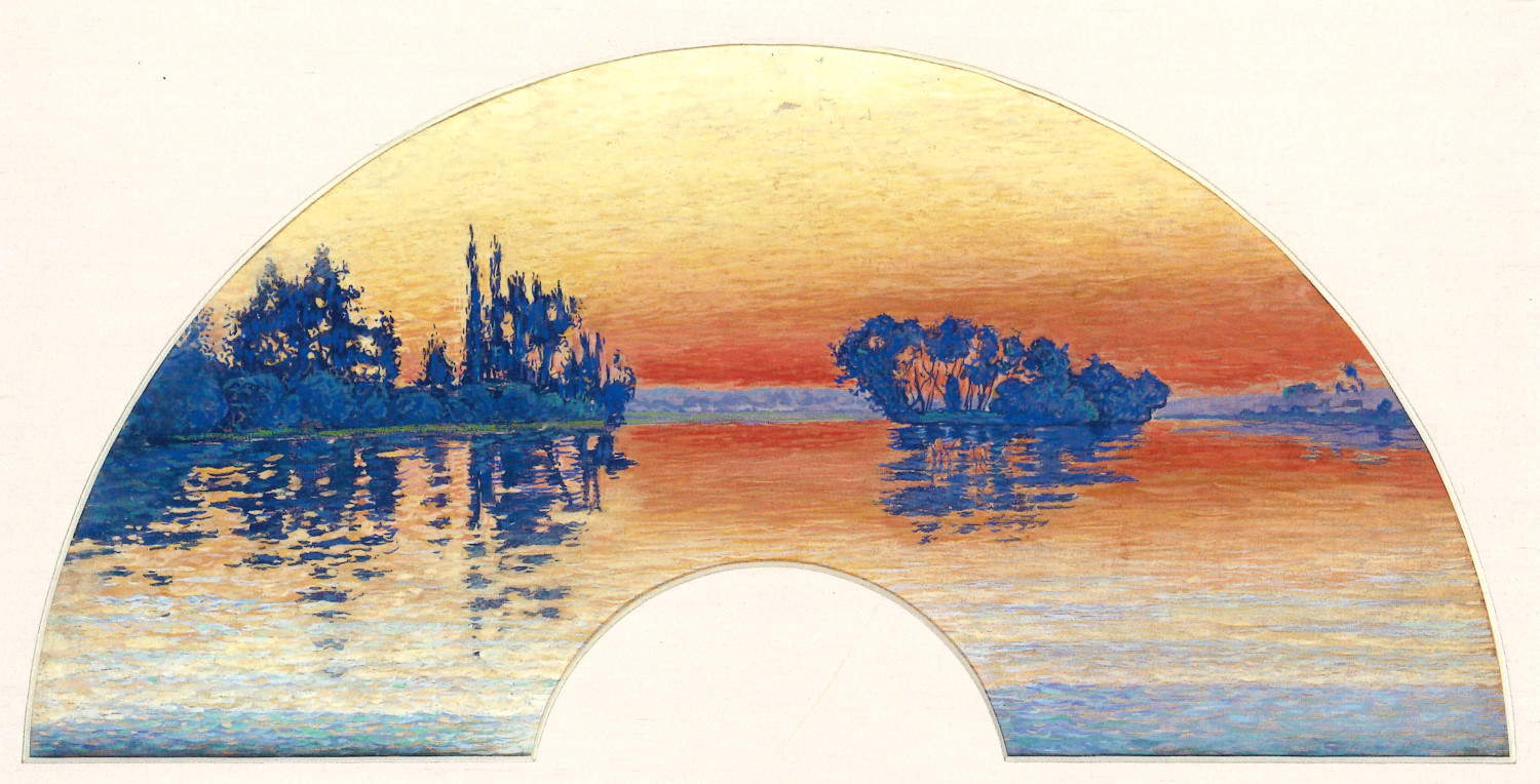 Paul Signac, Tramonto a Herblay (1890; modello di ventaglio - olio su seta, 33,5 x 69 cm; collezione privata)