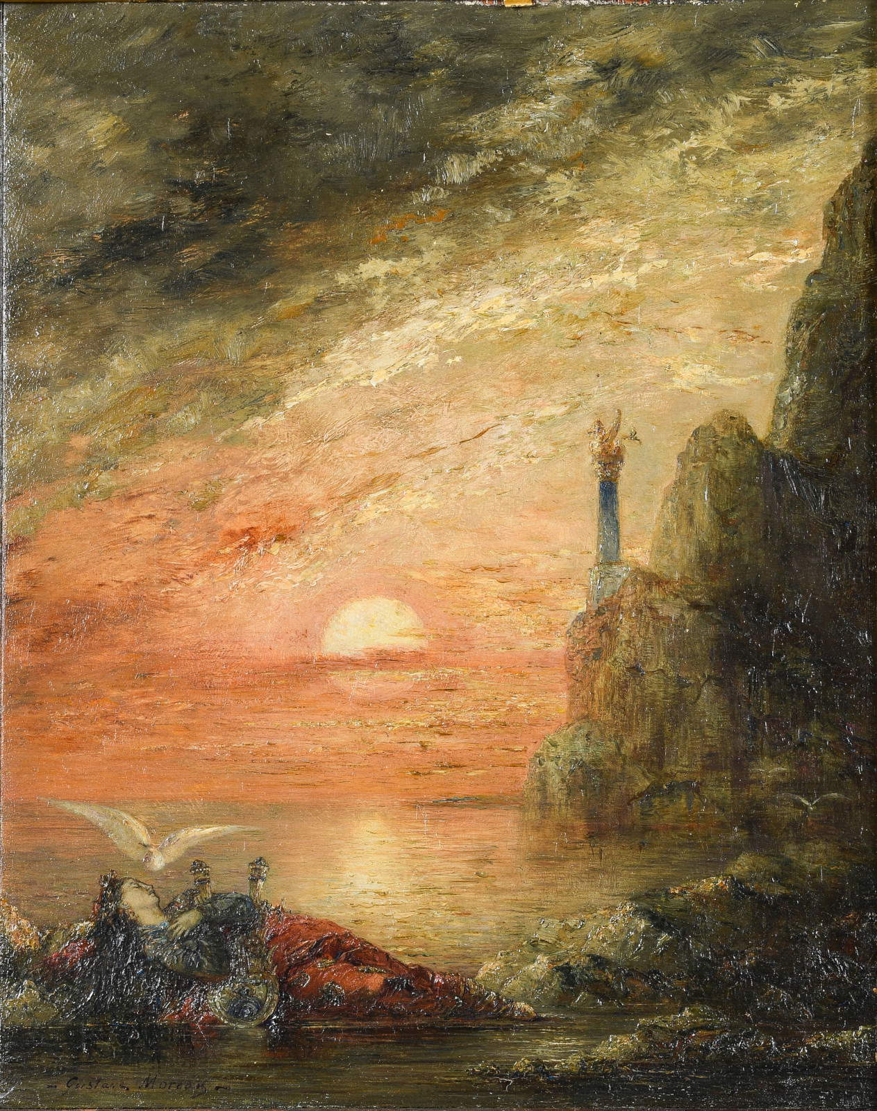 Gustave Moreau, The Death of Sappho (1876; oil on panel, 29 x 23.50 cm). Courtesy of the Mus&eacute;e d&rsquo;art et d&rsquo;histoire de Saint-L&ocirc;