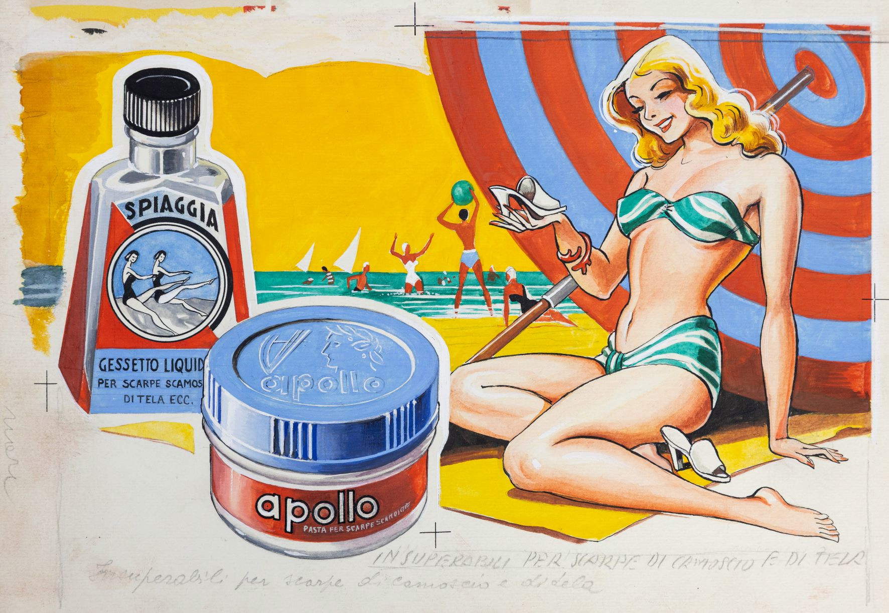 Ebano, „Apollo am Strand“ (November–Dezember 1961; Tempera auf Papier, 23 × 32 cm; Bologna, Museo DEISA Ebano)