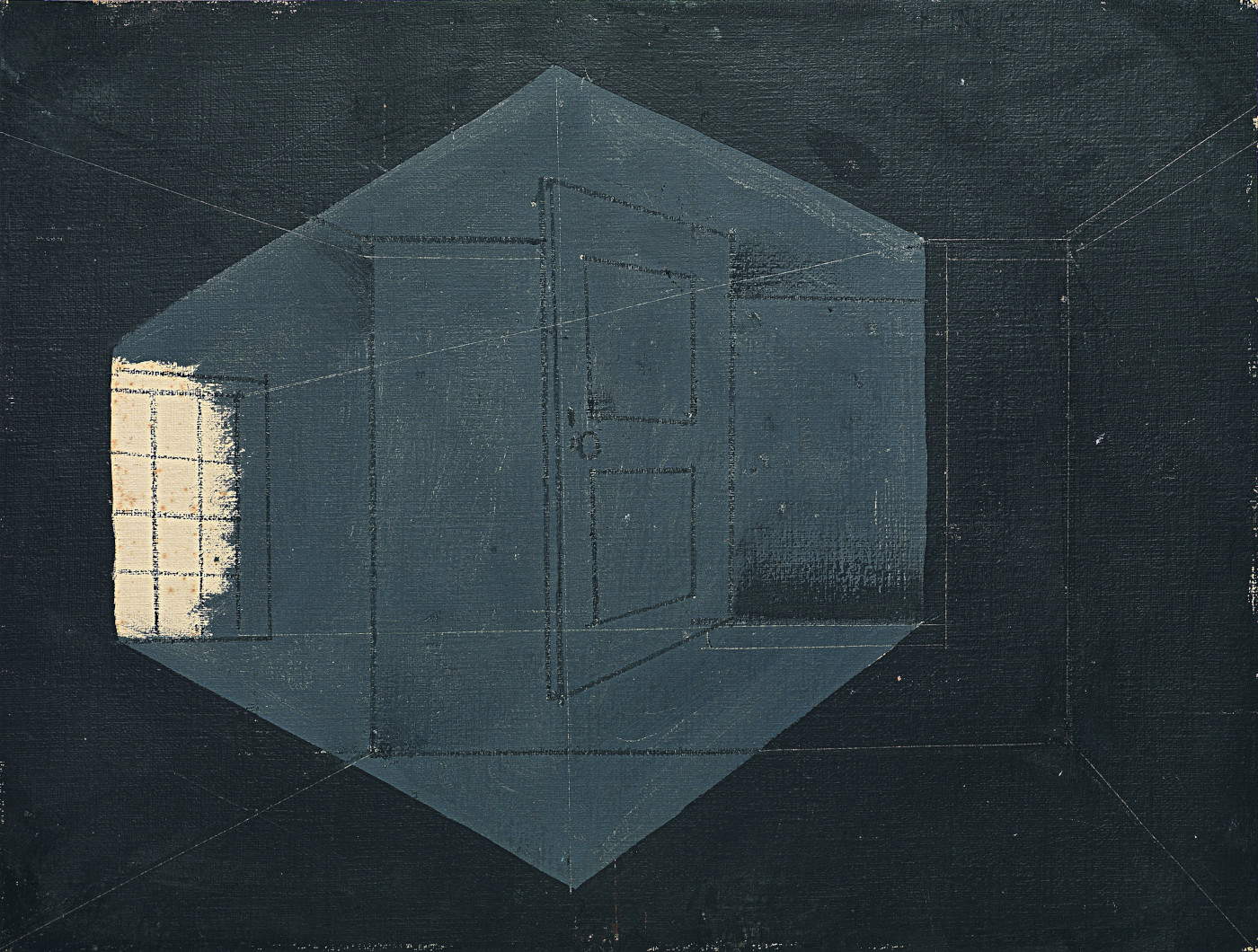 Ein Licht, das durch das Fenster fällt, um die hartnäckige Dunkelheit aus meinem Tempel und Gefängnis der Intimität sowie aus meinen Tagträumen zu vertreiben (1978; Tempera und Bleistift auf Papier, 21 x 27,9 cm; Orani, Museo Nivola)