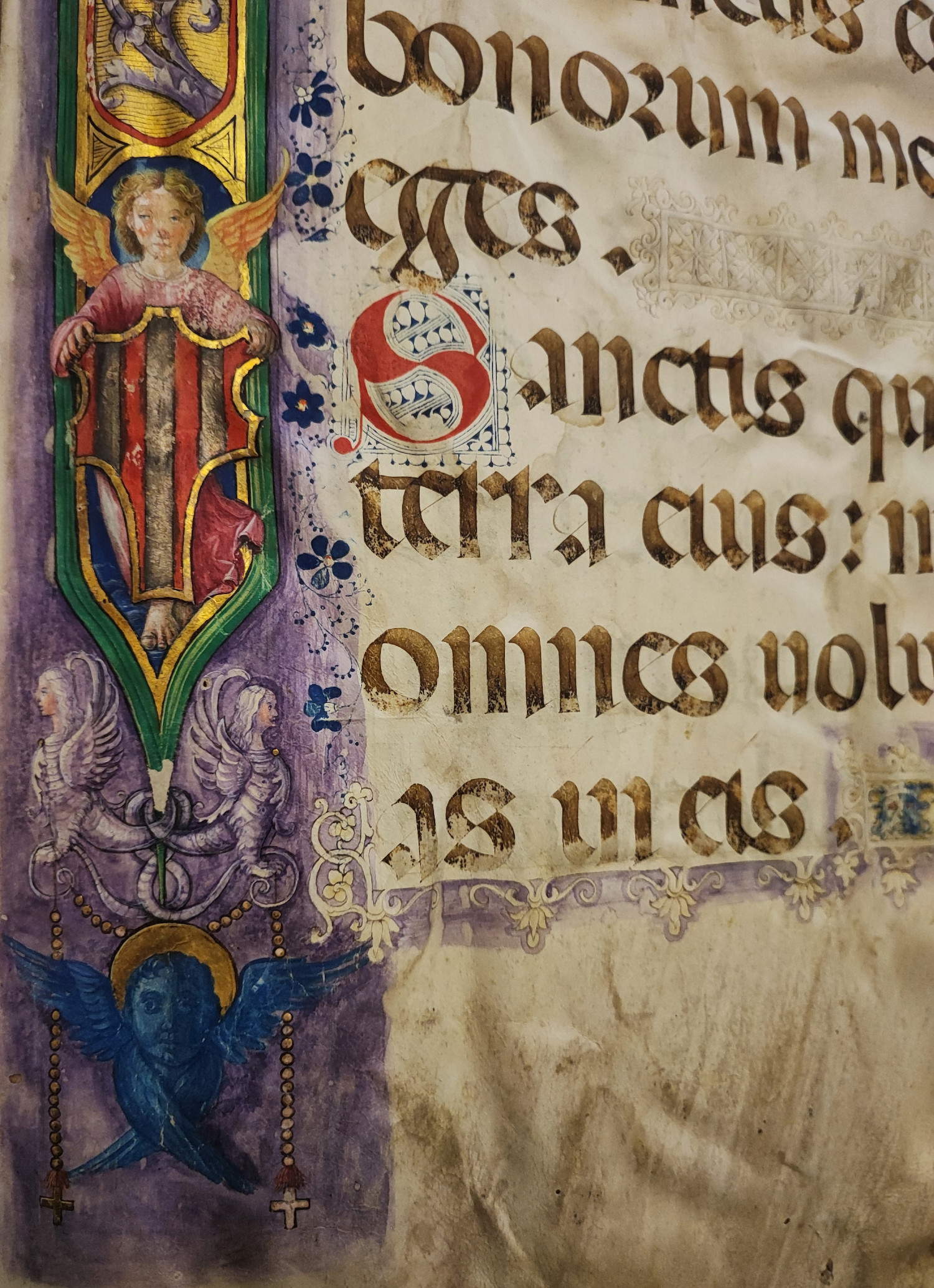 St. Mark's Museum, Psalter D, Mount of John, Initial C - St. Benedict with book; angel with the coat of arms of the Abbey, a cherub and two harpies, c 1 r, 1515 &copy; MiC - Regional Directorate National Museums Tuscany - St. Mark's Museum