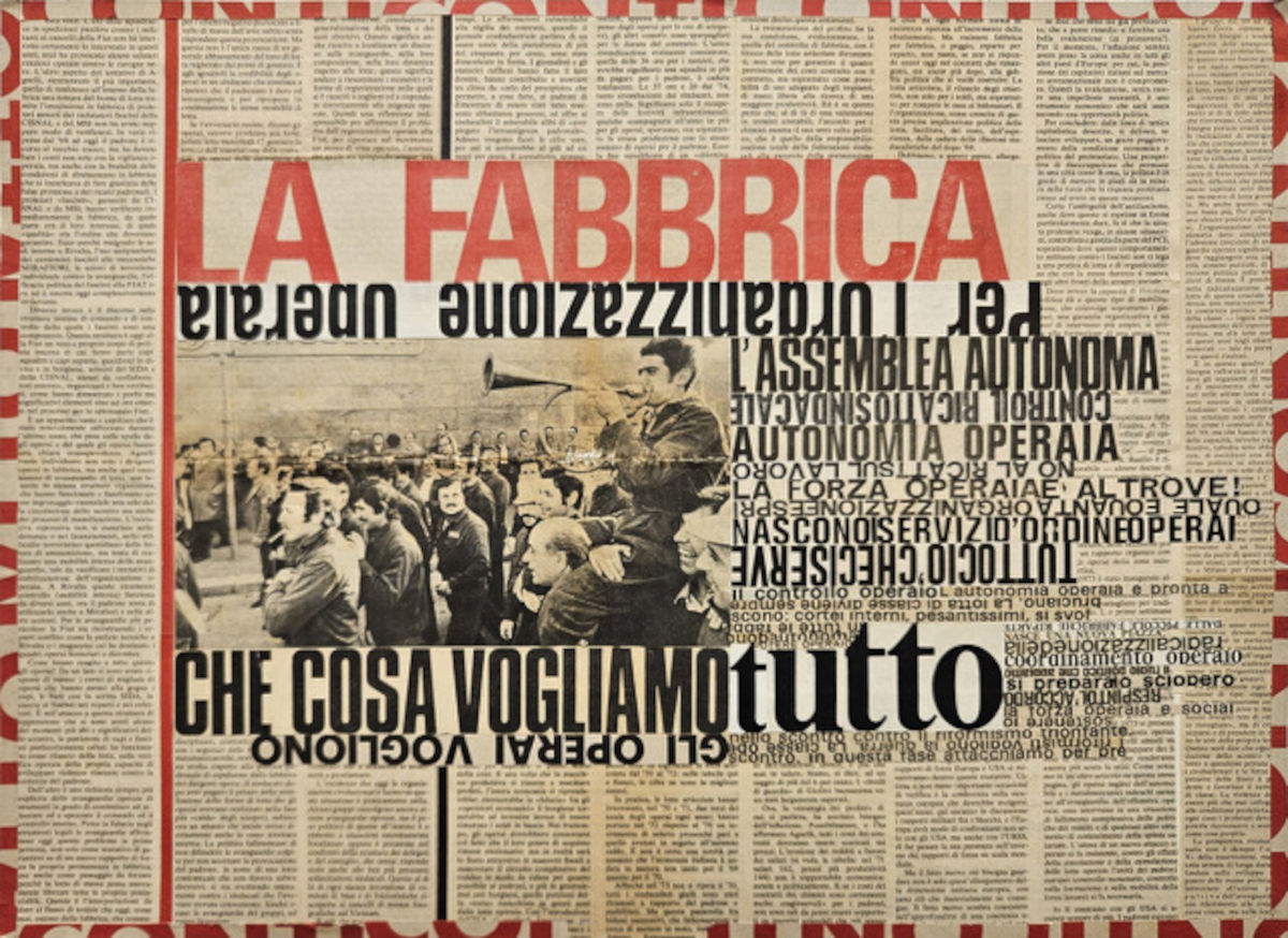 Nanni Balestrini, The Factory (from the series Potere Operaio) (1975; collage on paper, 41.5x57 cm)