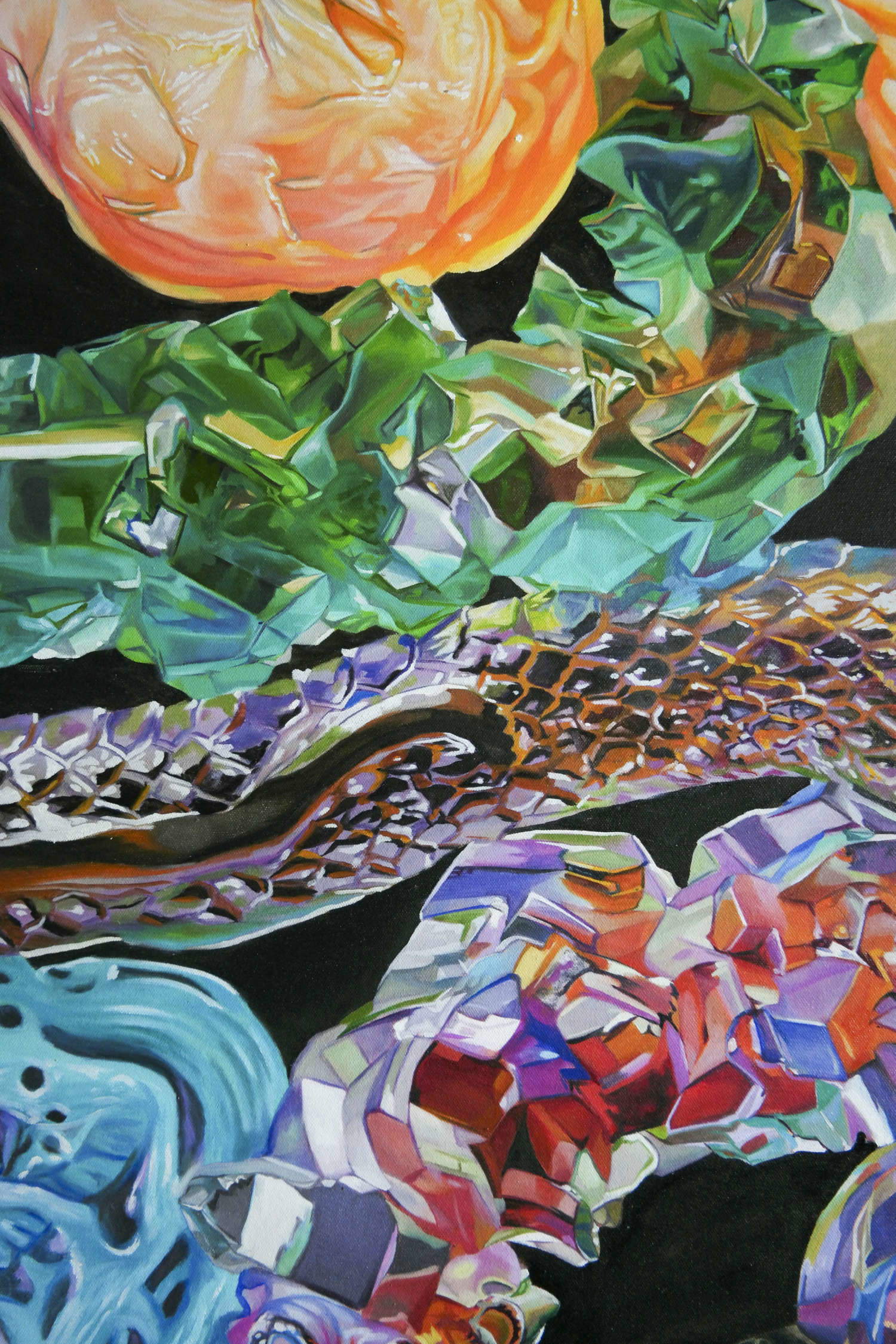 Oscar Santillan, Larva (2025; olio su tela, 250 x 170 cm)