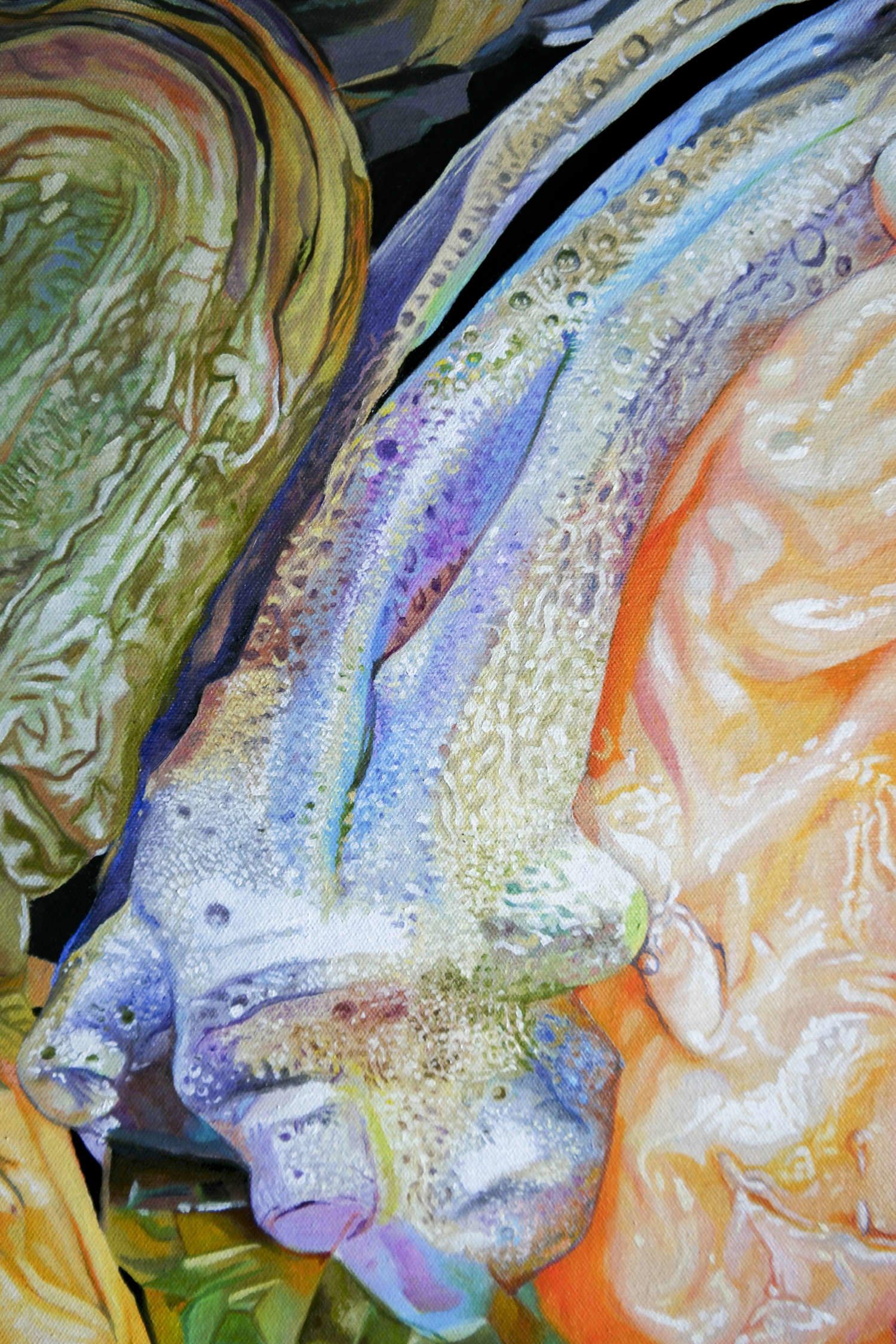 Oscar Santillan, Larva (2025; olio su tela, 250 x 170 cm)