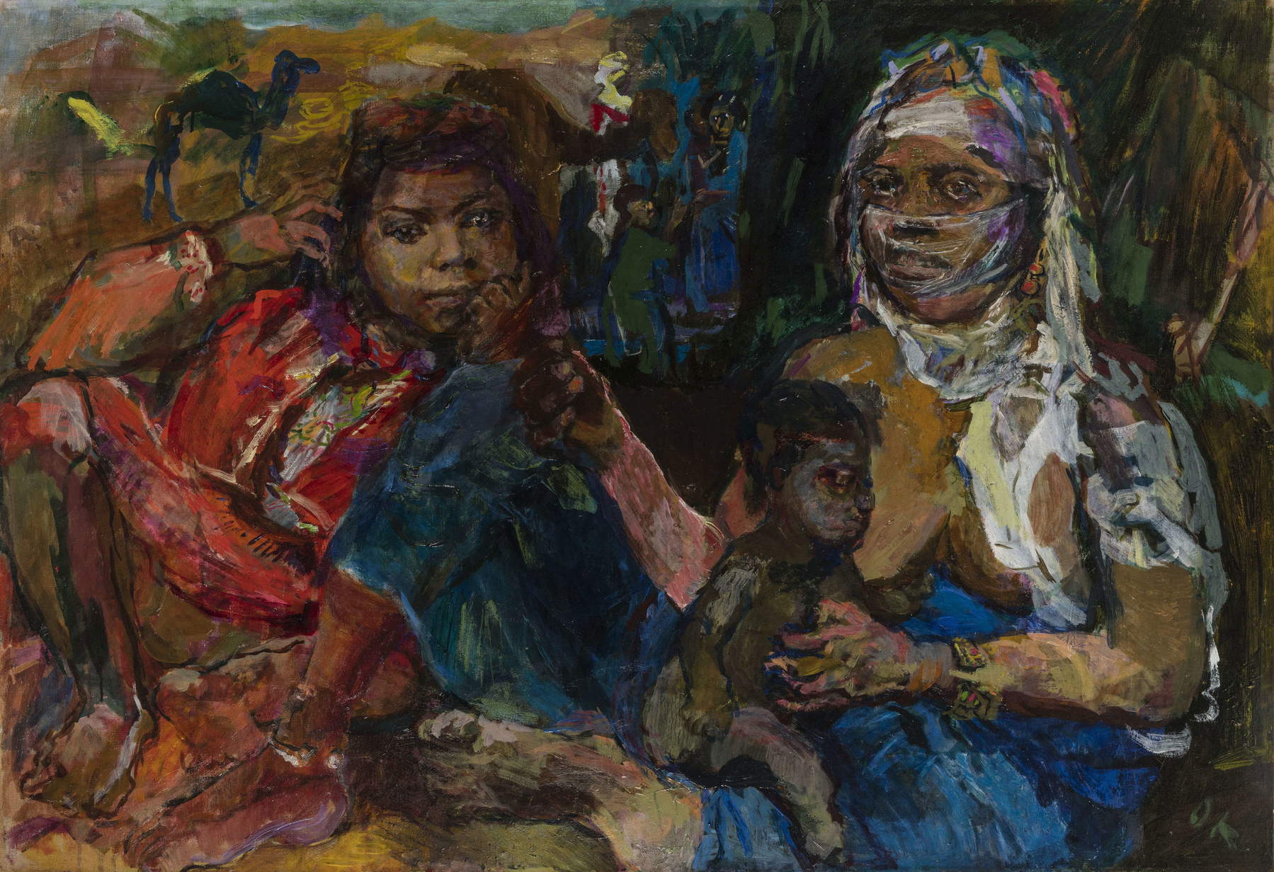 Oskar Kokoschka, Mujeres árabes con niños (1929; óleo sobre lienzo, 88,5 &times; 127,5 cm; Vevey: Vevey, Fundación Oskar Kokoschka, Museo Jenisch, Inv. FOK 0056) &copy; Fundación Oskar Kokoschka / 2026, ProLitteris.