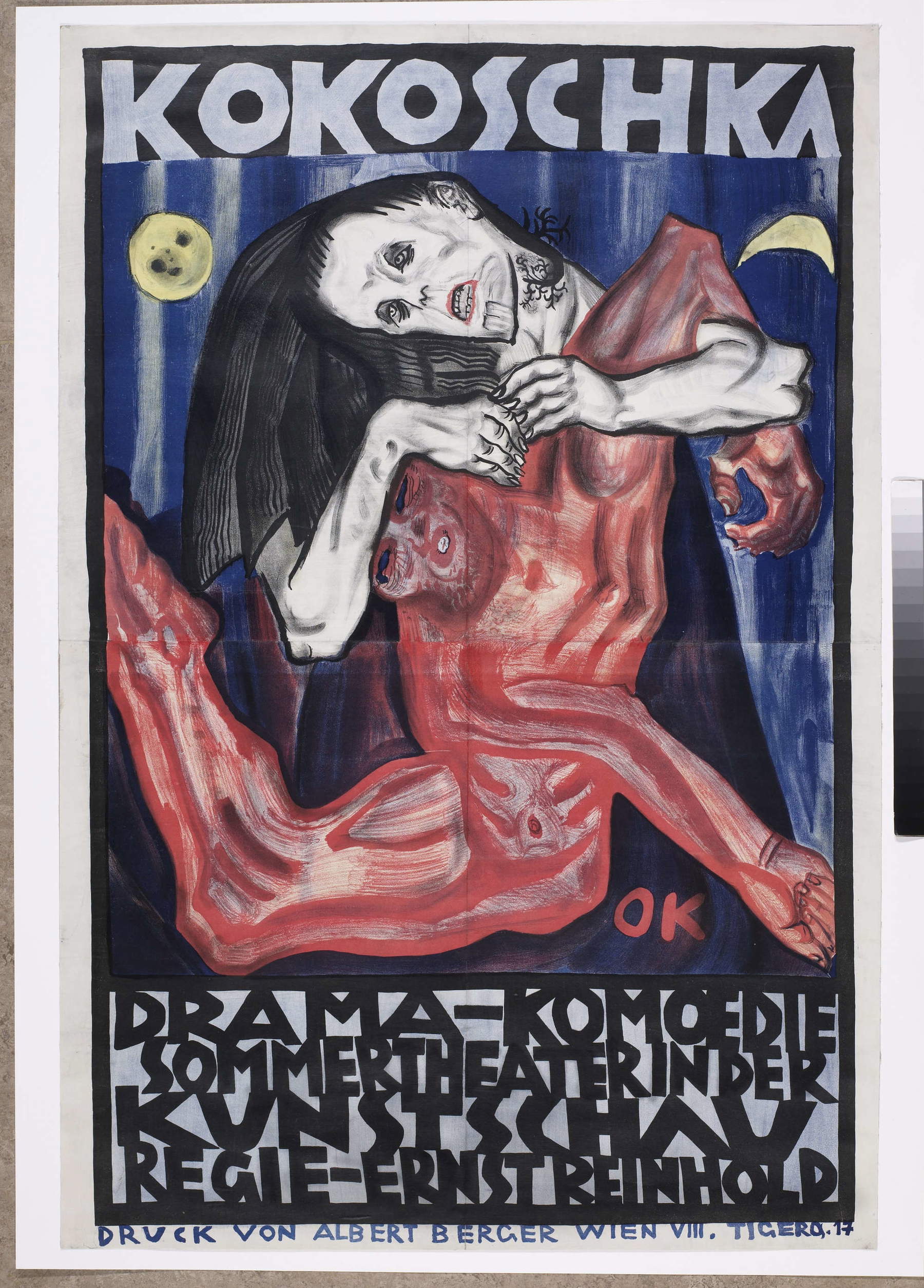 Oskar Kokoschka, Piedad (1908, publicada en 1909; litografía en negro, azul, amarillo, rojo y gris azulado sobre papel para carteles montado sobre lienzo de linóleo, 1236 &times; 810 mm; Vevey: Vevey, Fundación Oskar Kokoschka, Museo Jenisch, Inv. FOK 0236) &copy; Fundación Oskar Kokoschka / 2026, ProLitteris.