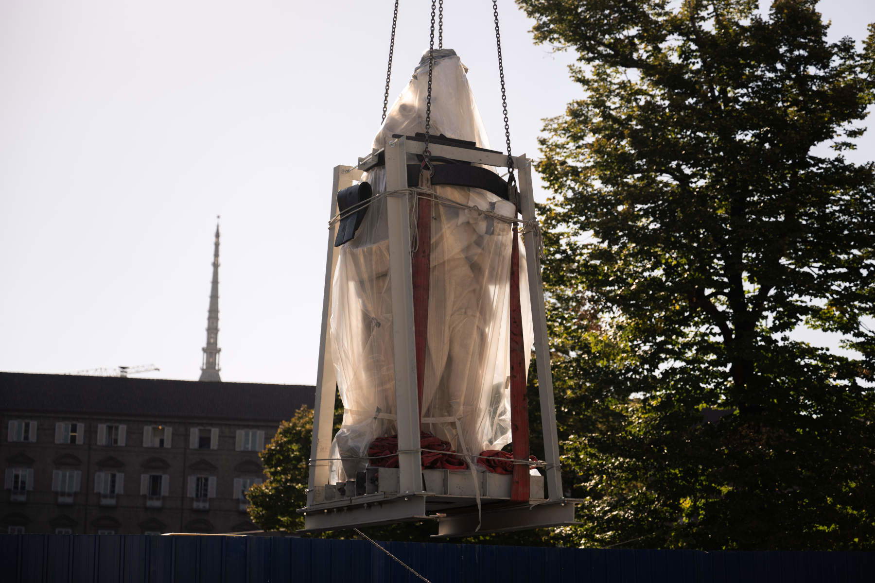 The four large allegorical statues are being placed in the Carlo Emanuele I Gallery of Palazzo Madama. Photo: Alessio Bergadano