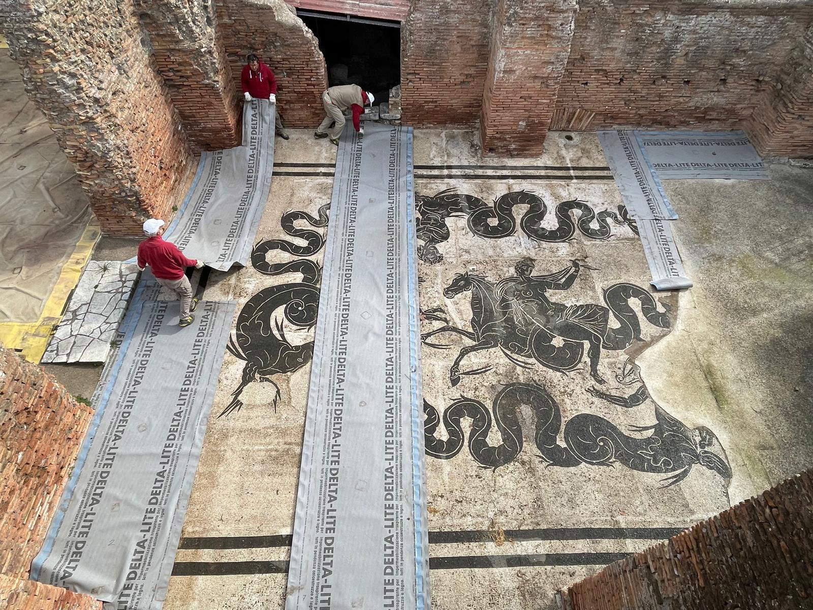 Neptunmosaik, Neptunbäder, Ausgrabungen in Ostia. Foto: Ministerium für Kultur - Archäologischer Park Ostia Antica