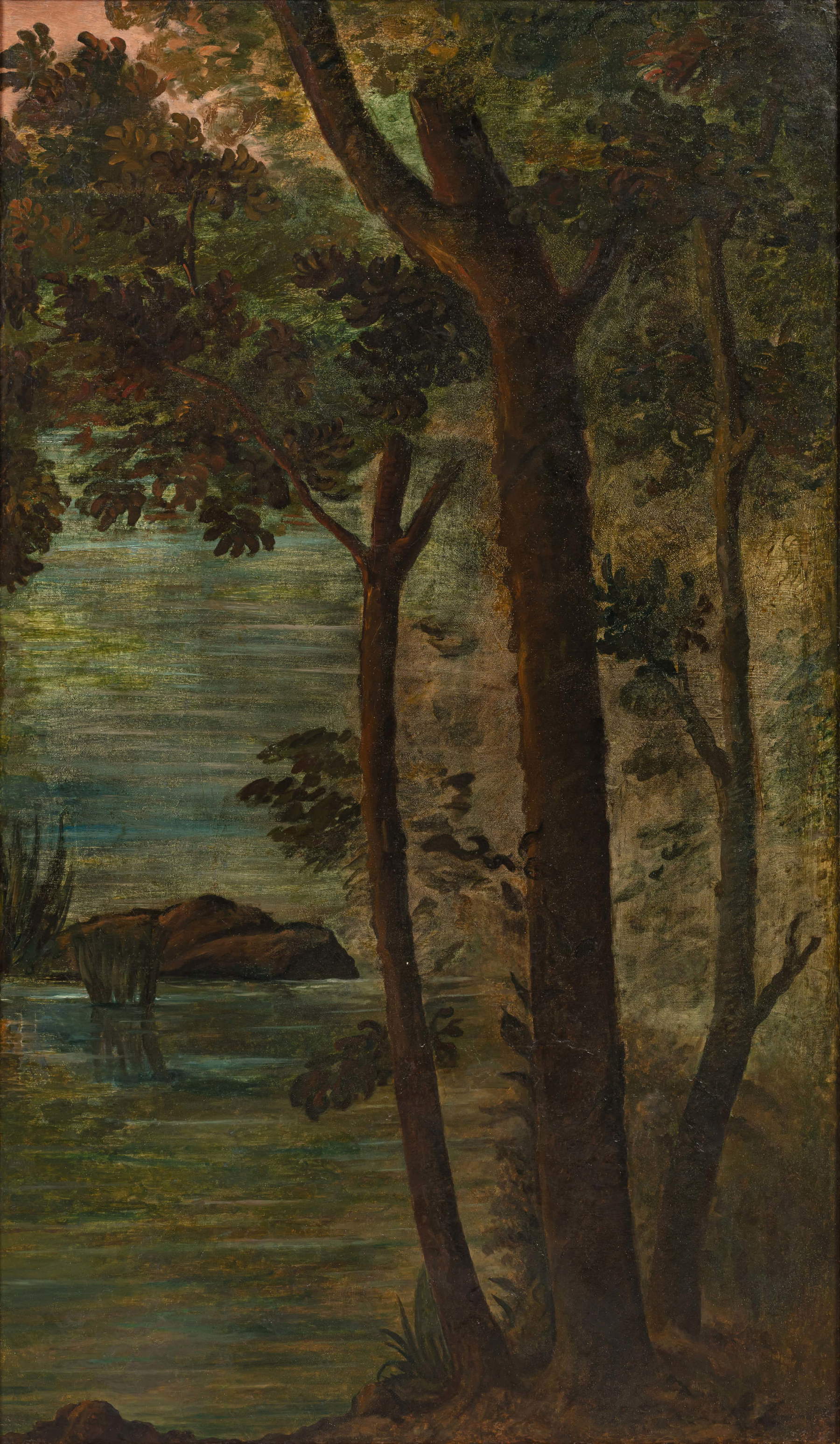 Paul C&eacute;zanne, Arbres au Bord de la Rivi&egrave;re (1862-1864; affresco trasferito su tela, 141 x 87 cm)