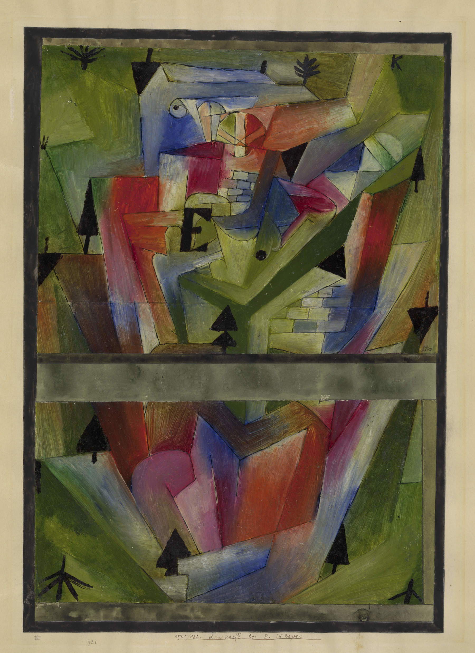 Paul Ernst Klee, Landschaft bei E. (in Bayern) (1921; Öl und Feder auf Papier auf Karton, 49,8 x 35,2 cm; Bern, Zentrum Paul Klee, Inv.-Nr. PKS F 25) &copy;Zentrum Paul Klee, Bern, Bildarchiv