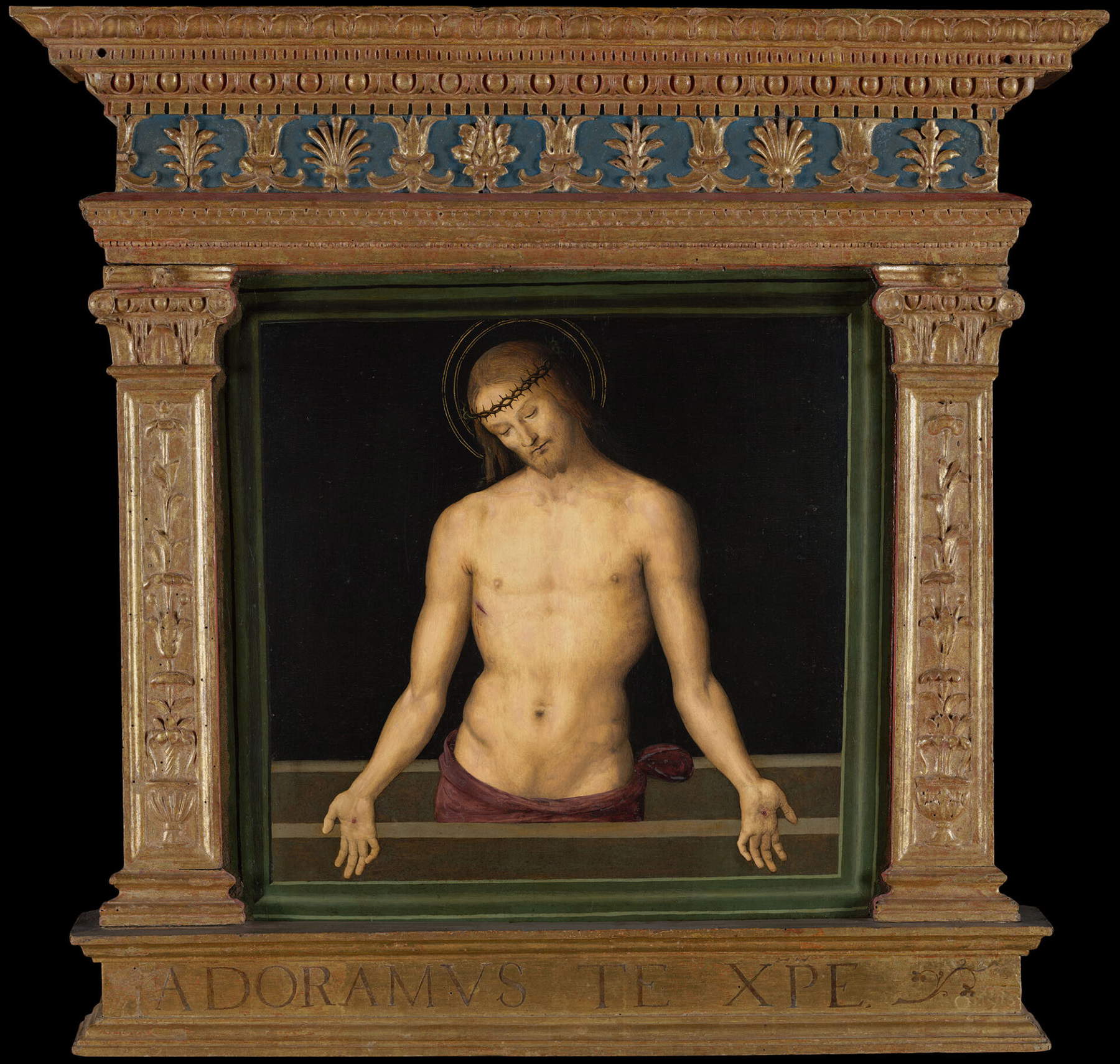 Perugino, Imago Pietatis (cymatium of the Pala dei Decemviri) (1495; tempera on panel; Perugia, National Gallery of Umbria)