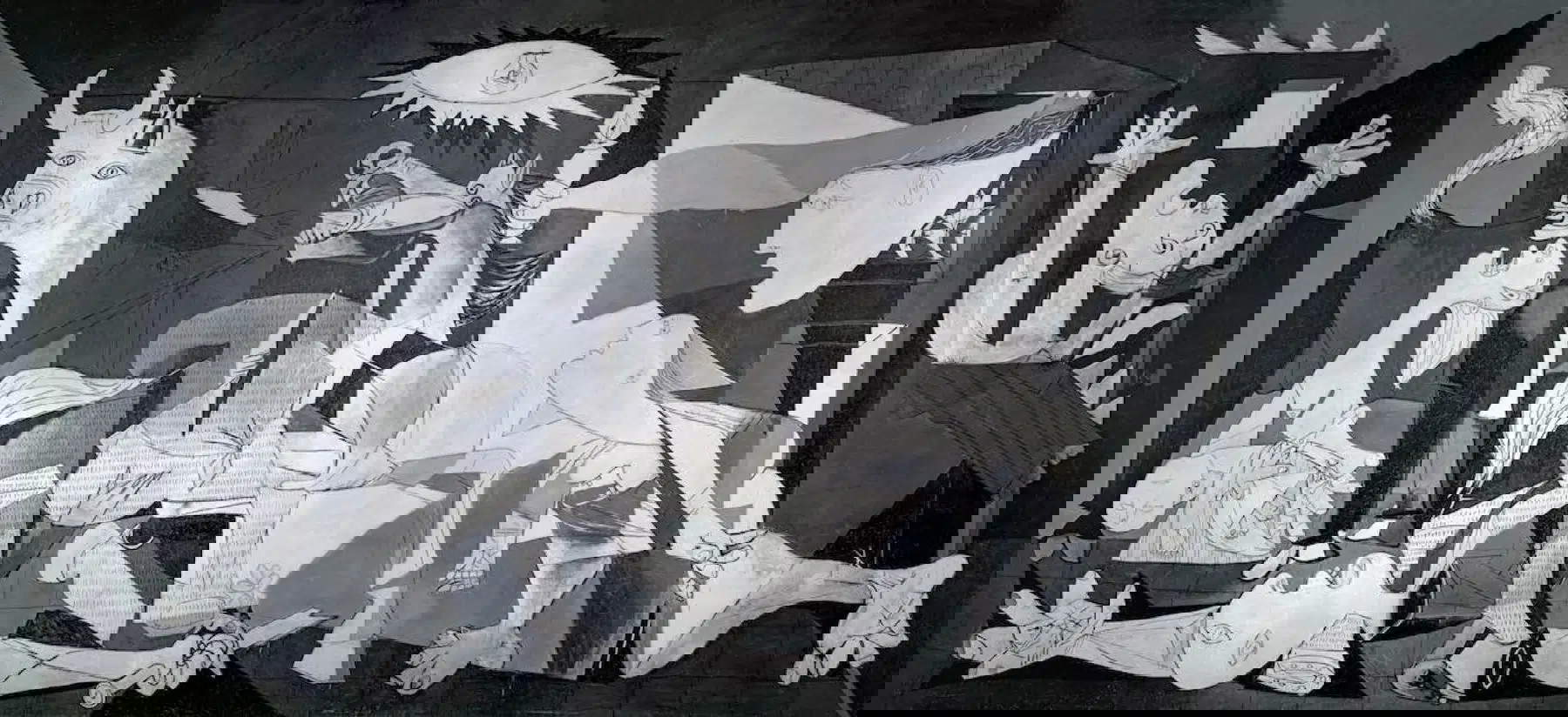 Pablo Picasso, Guernica (1937; Öl auf Leinwand, 349,3 x 776,6 cm; Madrid, Museo Reina Sof&iacute;a)