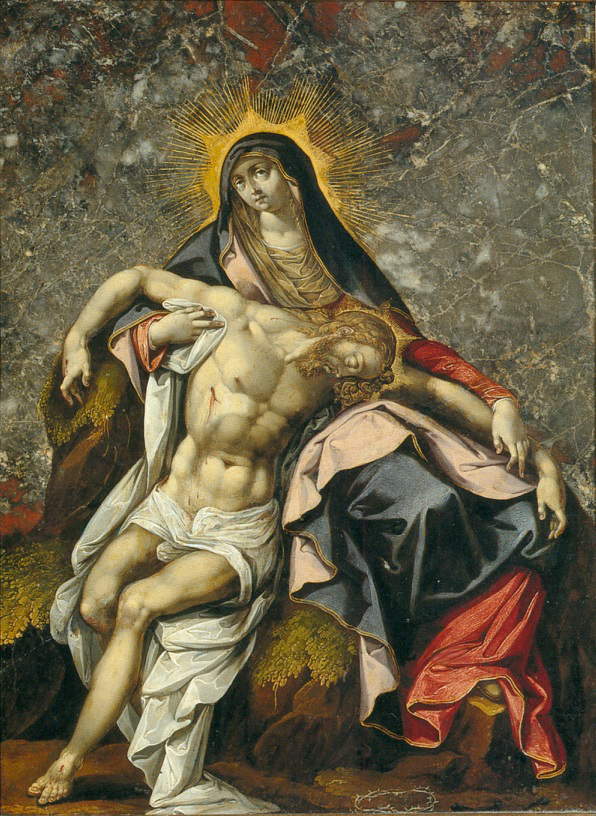 Peintre allemand, Pieta (17e siècle ; huile sur marbre, 53 x 30,5 cm)