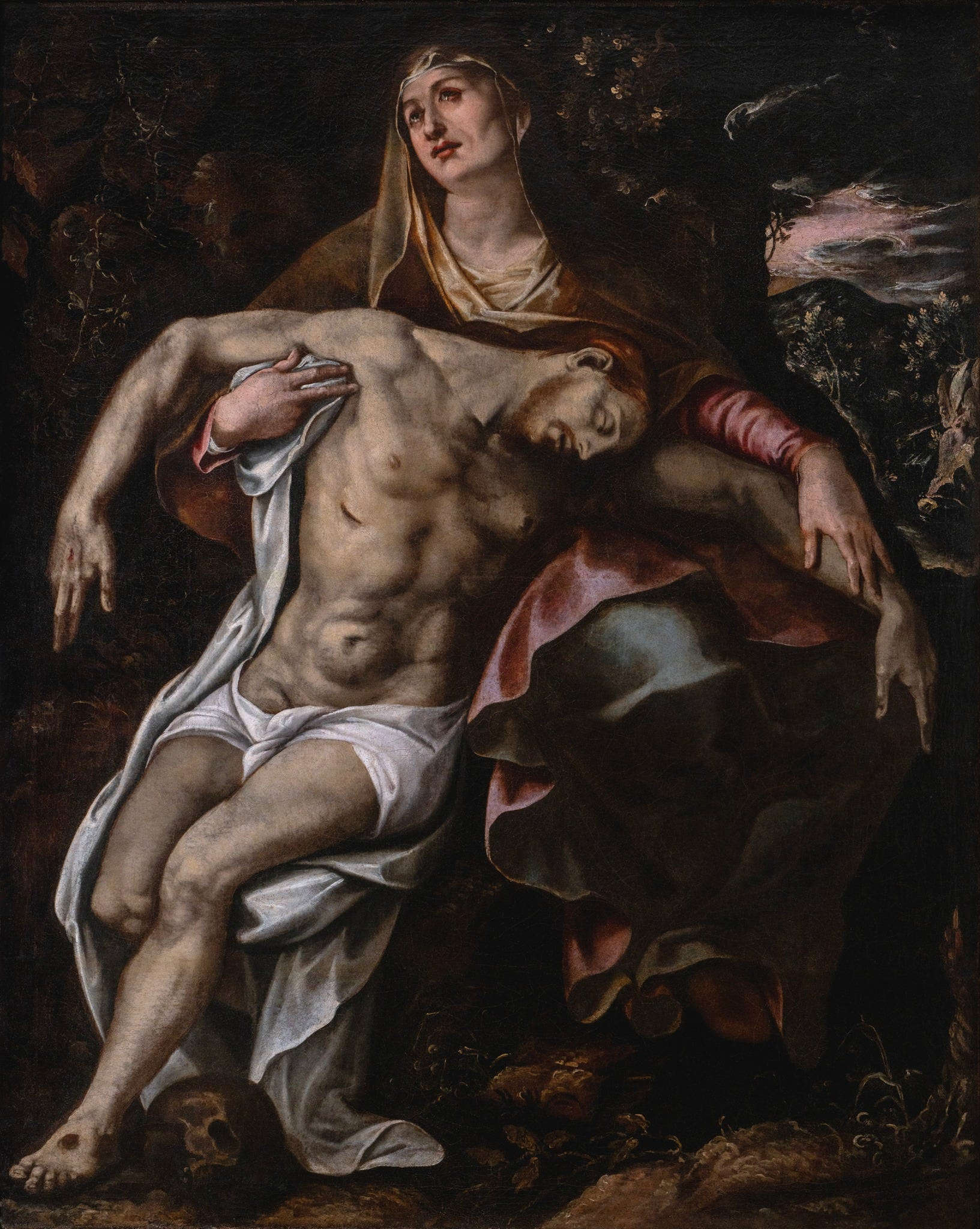 Peintre romain des XVIe et XVIIe siècles, Pieta (huile sur toile, 138 x 108 cm)