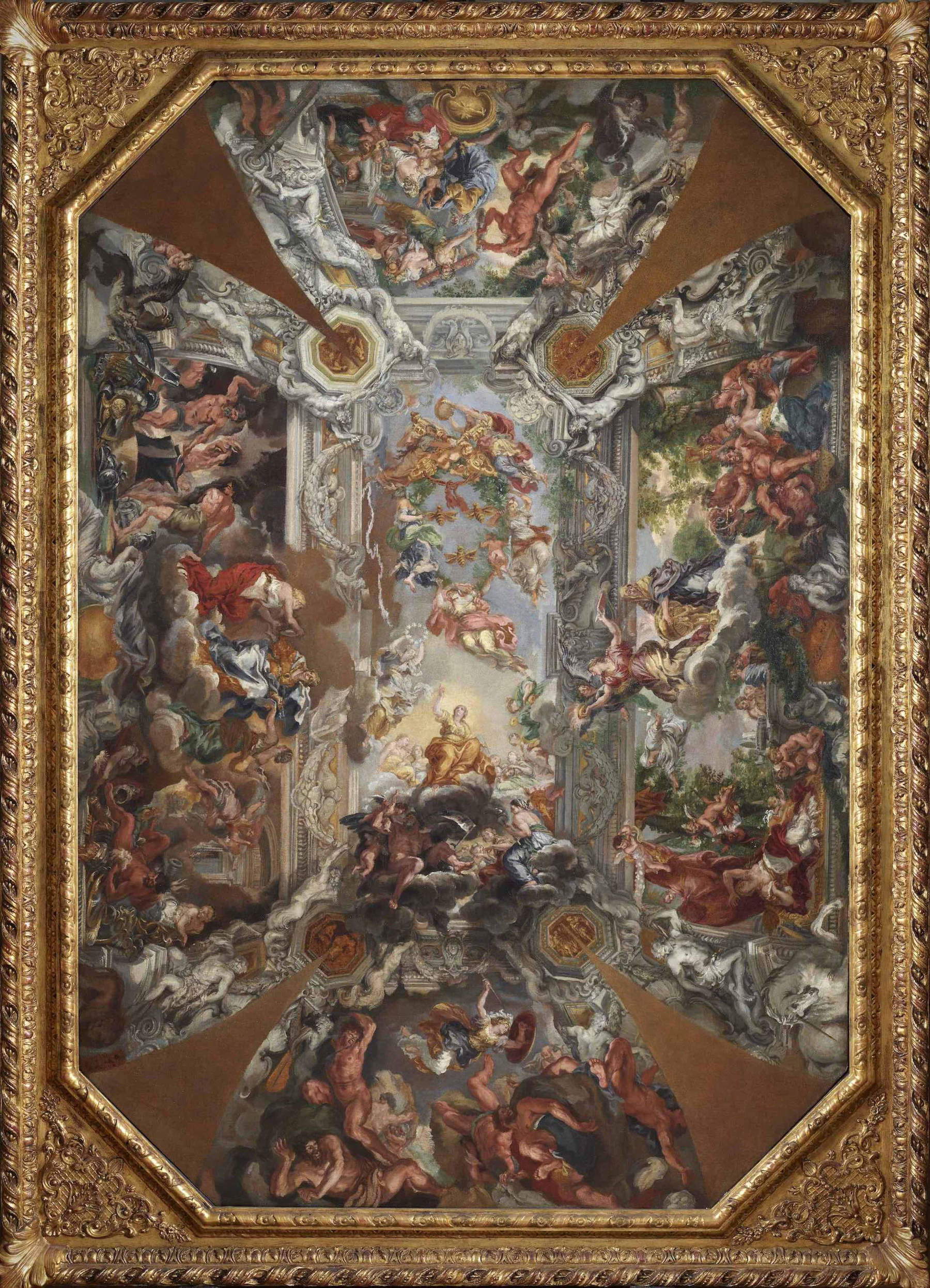 Pietro Berrettini, dit Pietro da Cortona (esquisse) La voûte du Salon Pietro da Cortona au palais Barberini à Rome  (XVIIe siècle ; huile sur toile ; Rome, MiC - Galeries nationales d'art ancien - Bibliotheca Hertziana, Institut Max Planck d'histoire de l'art/Enrico Fontolan)