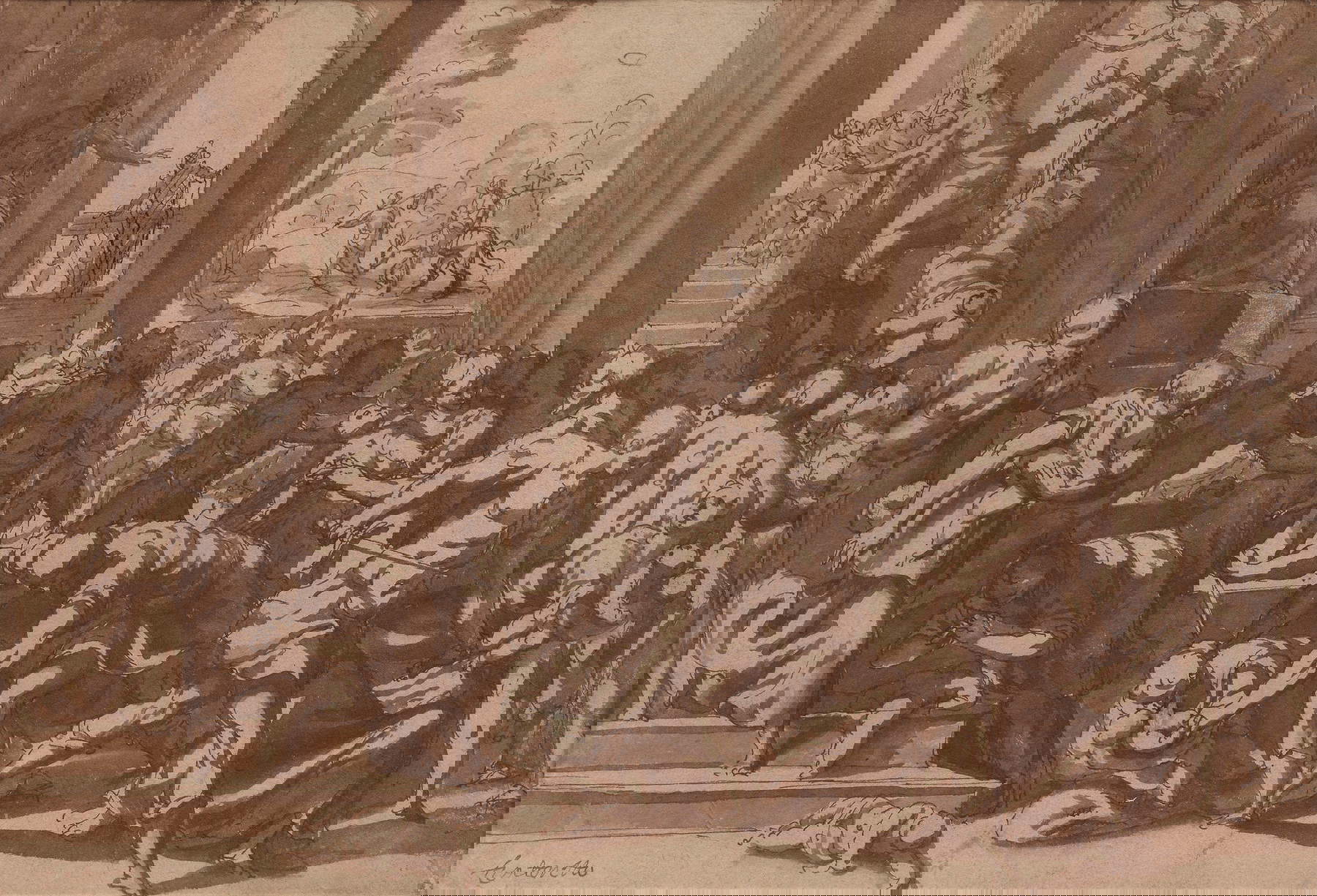 Pietro Malombra, Massacre des Innocents (1586-1590 ; plume et encre brune, aquarelle brune, 205 x 300 mm). Photo : Galerie Duponchel