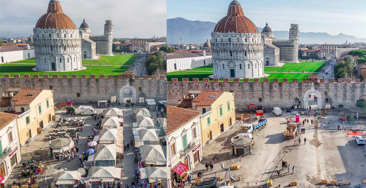 Pise, Piazza Manin sans plus d'échoppes : accès libre à la Piazza dei Miracoli
