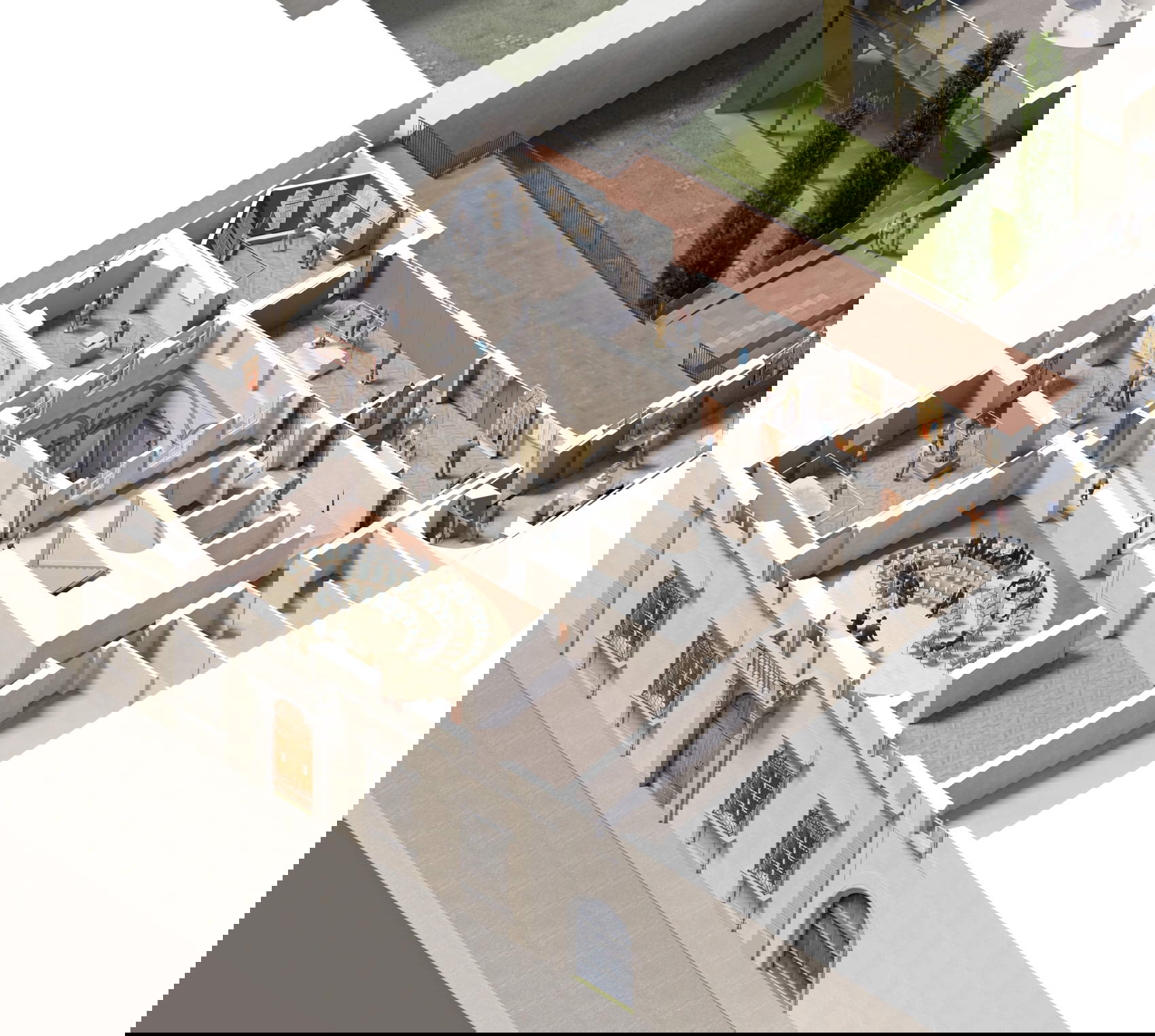 Top view of the Opera del Duomo Museum extension area and rendering of the second floor. Courtesy of the Opera di Santa del Fiore/Guicciardini &amp; Magni Architetti.