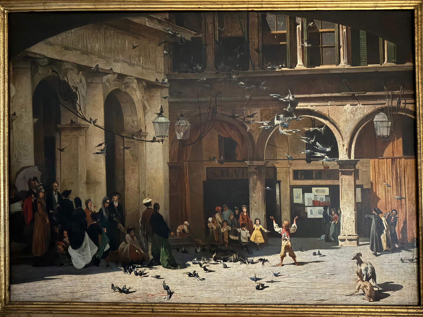 Raffaele Faccioli, Les pigeons de la place Saint-Marc (huile sur toile ; 78 x 110 cm ; collection privée)