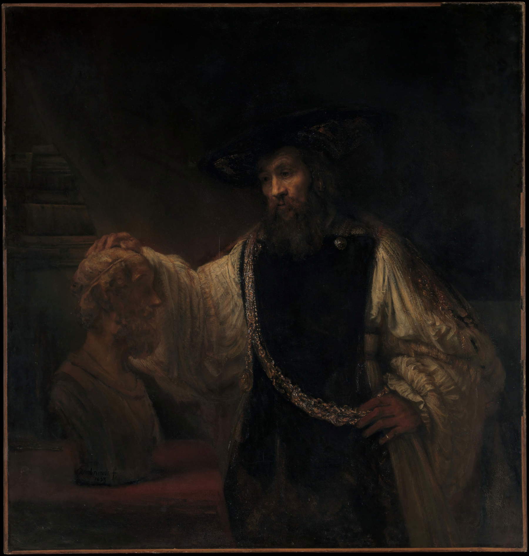 Rembrandt, Aristotle Contemplating the Bust of Homer (1653; oil on canvas, 143.5 x 136.5 cm; New York, Metropolitan Museum of Art)