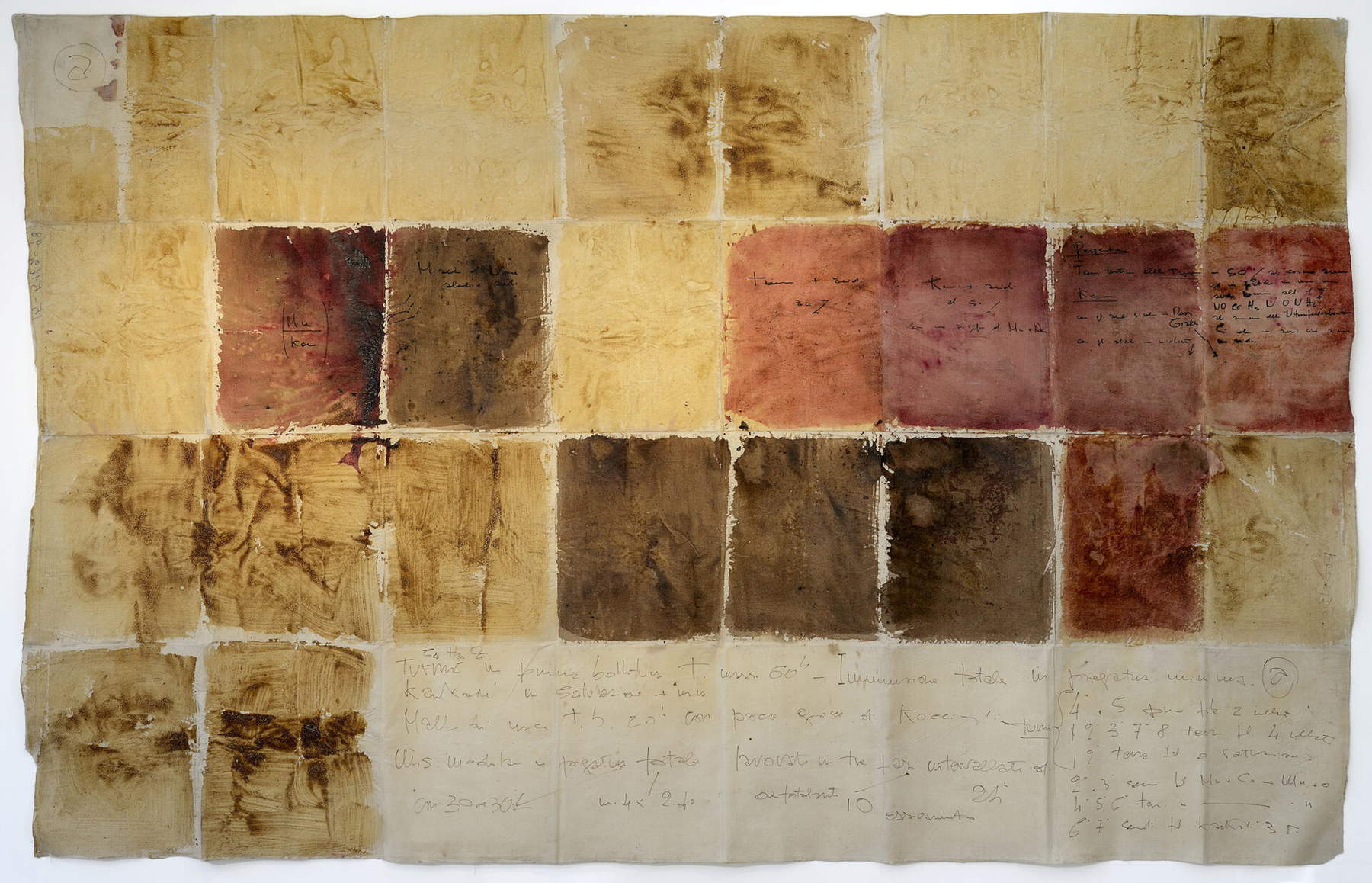 Renata Boero, « Cromogramma in rosa » (1965-1970 ; éléments naturels, toile marine libre, 230 x 365 cm). Avec l'aimable autorisation des Archives Renata Boero