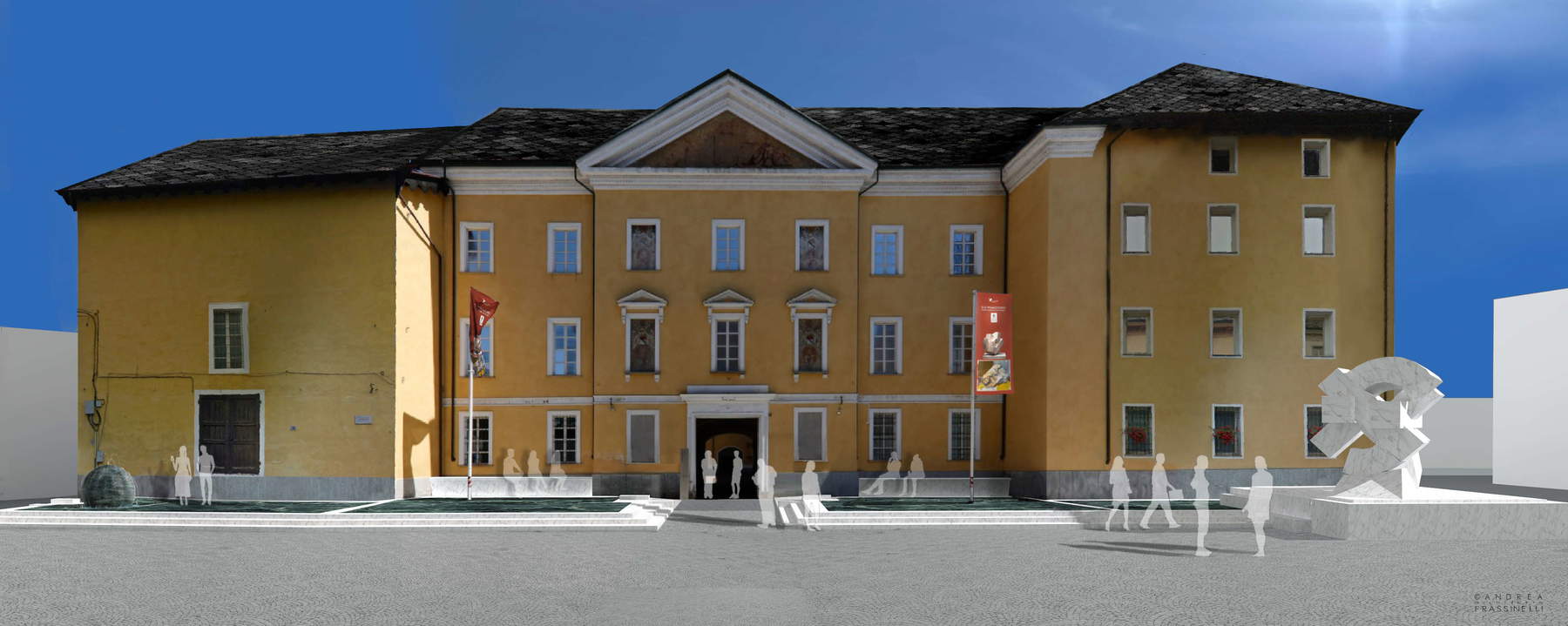 Entwurf der Piazza Roncas nach dem Entwurf von Gio' Pomodoro. Realisierung durch Andrea Frassinelli