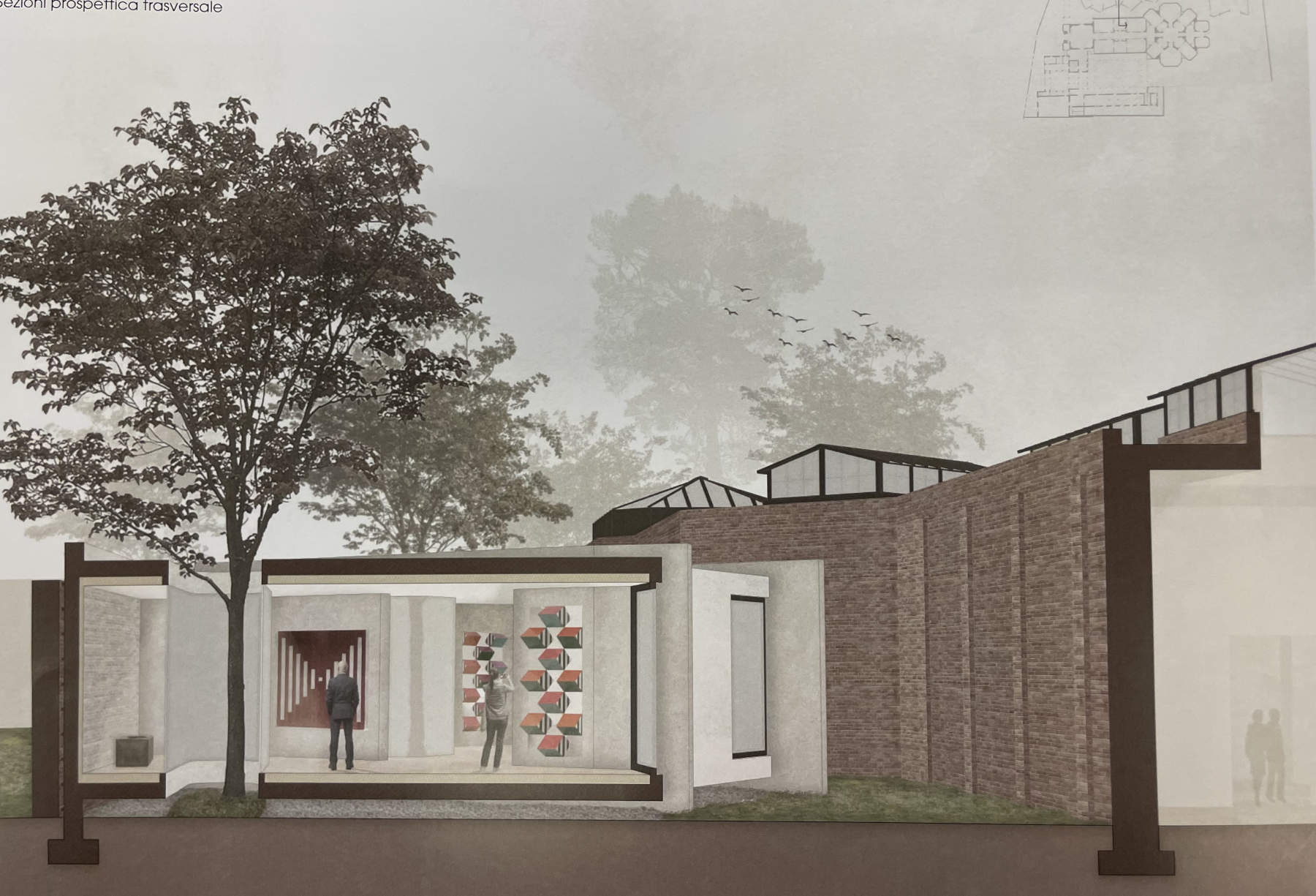 Rendering of the pavilion in the garden of the Ricci Oddi Museum of Modern Art