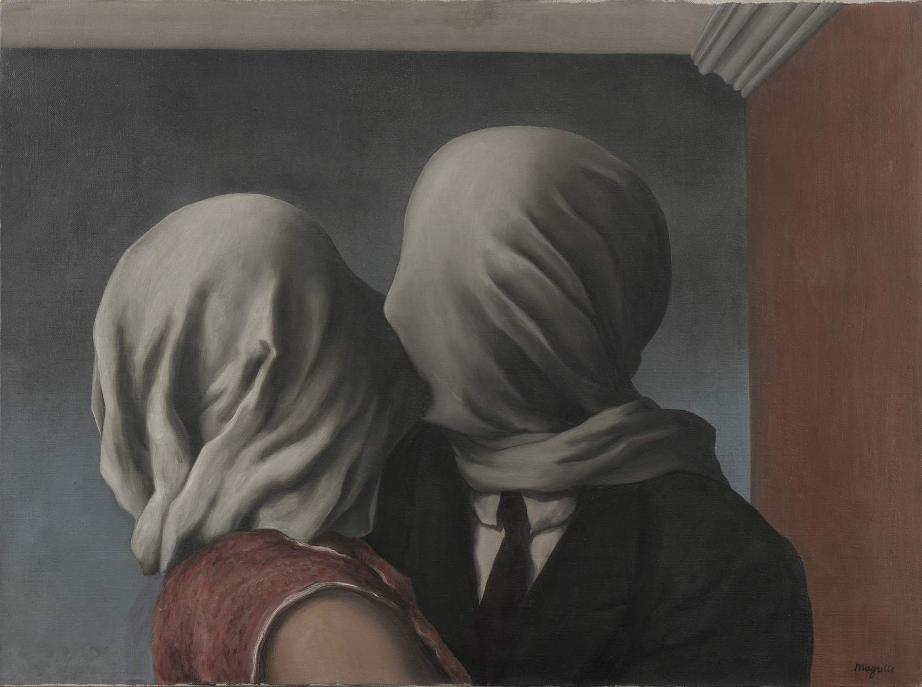 Ren&eacute; Magritte,&nbsp;Gli amanti&nbsp;(1928; olio su tela, 54 x 73 cm; New York, Museum of Modern Art)