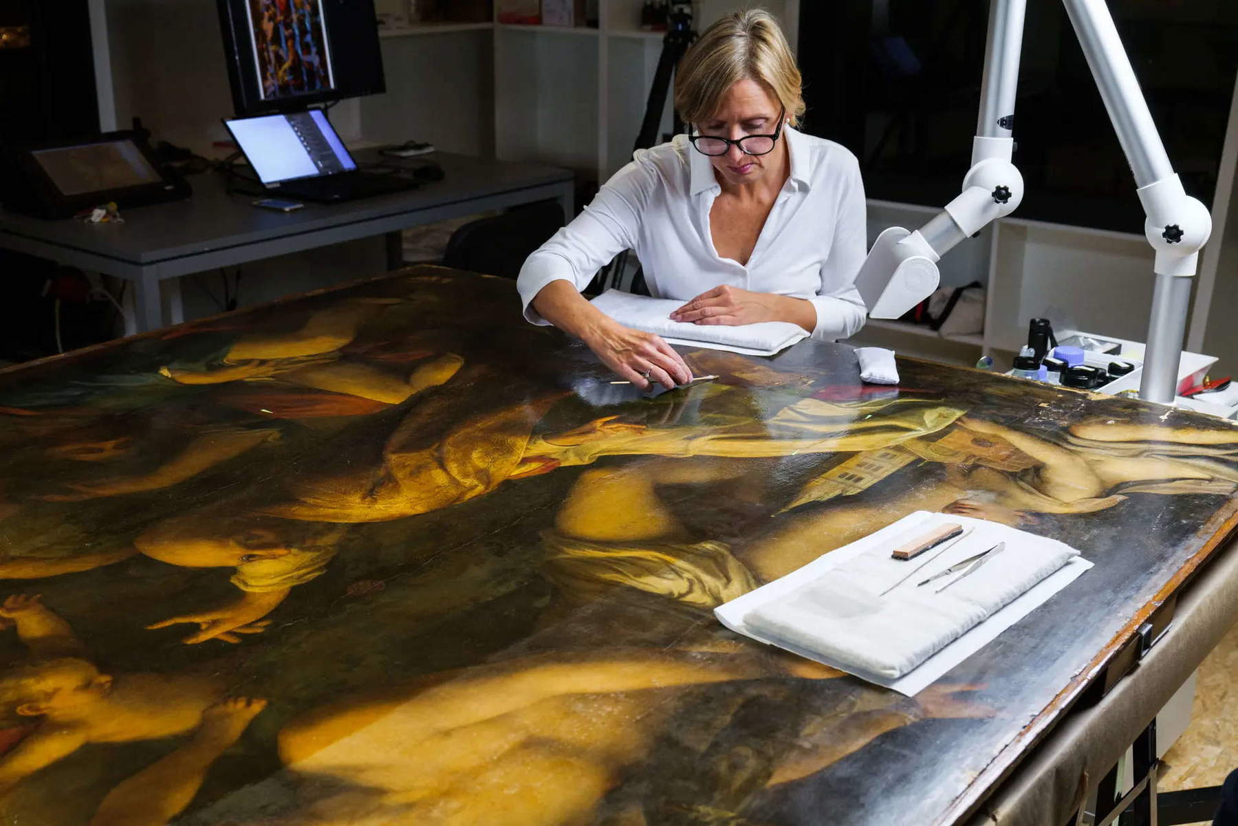 La restauración de «La Virgen de San Sebastián», de Correggio. Foto: Klemens Renner / Staatliche Kunstsammlungen Dresden