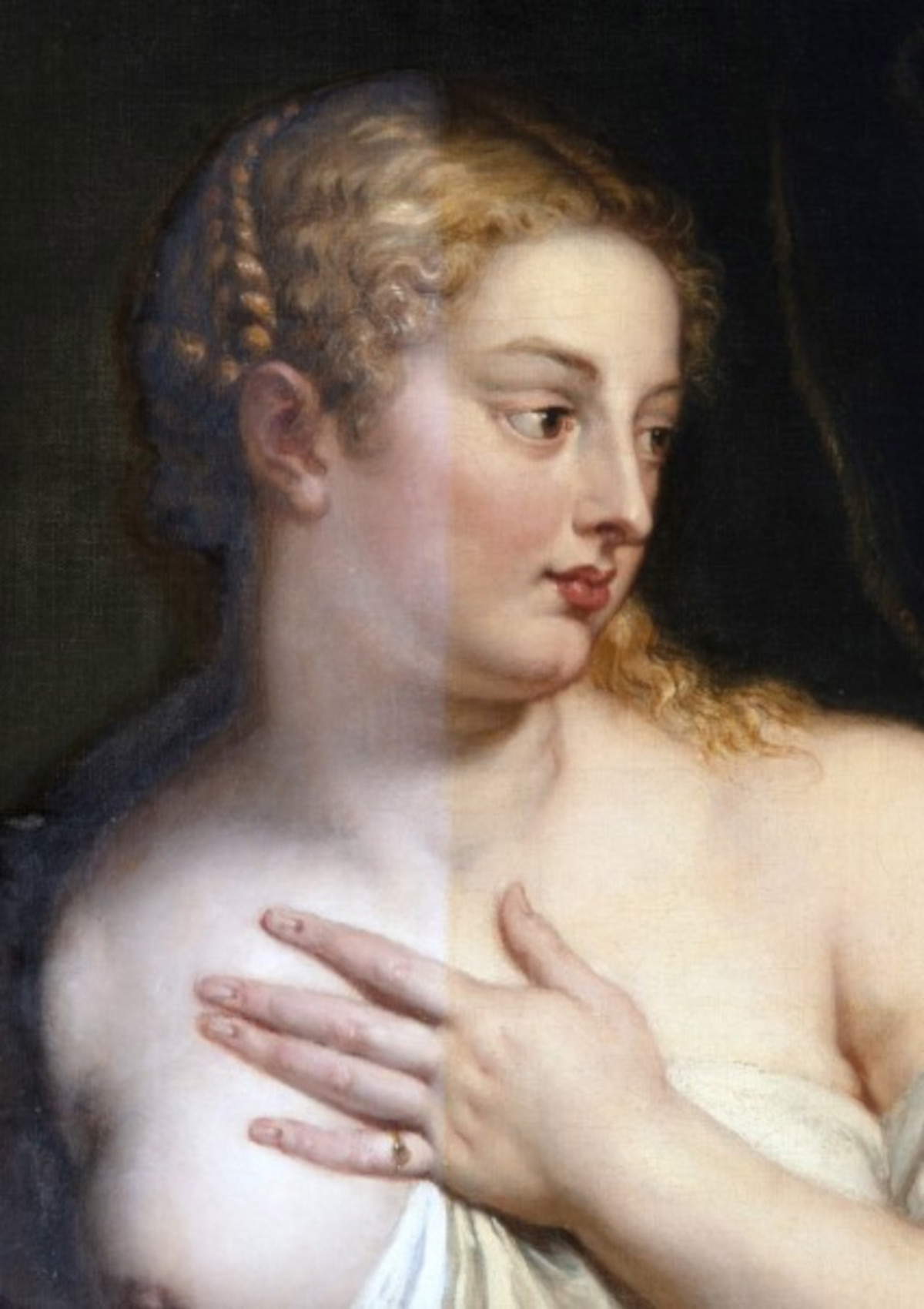Einblick in die Reinigungsmaßnahmen am Gemälde „Venus und Amor“ von Peter Paul Rubens