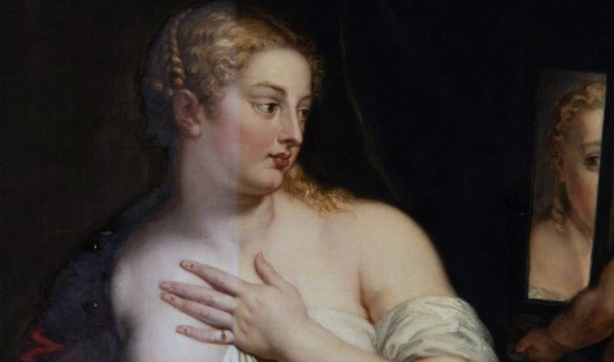 Einblick in die Reinigungsmaßnahmen am Gemälde „Venus und Amor“ von Peter Paul Rubens
