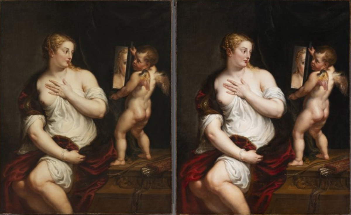 Vergleichsbild zur Restaurierung des Gemäldes „Venus und Amor“ von Rubens
