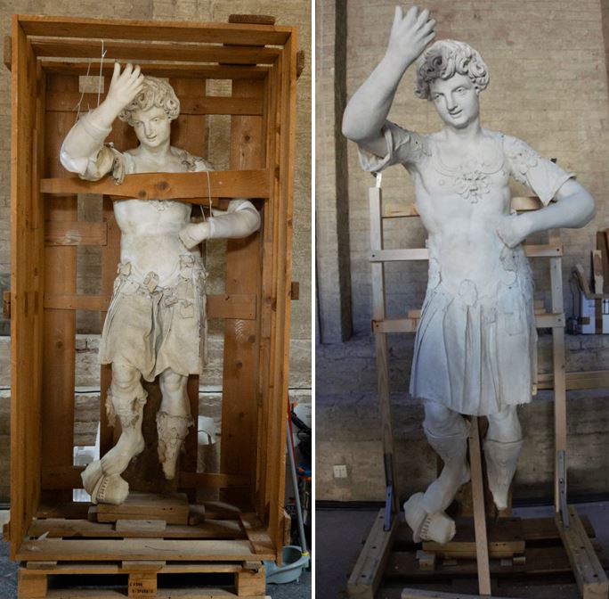 Restauro delle statue del Teatro Farnese. Foto: Complesso Monumentale della Pilotta