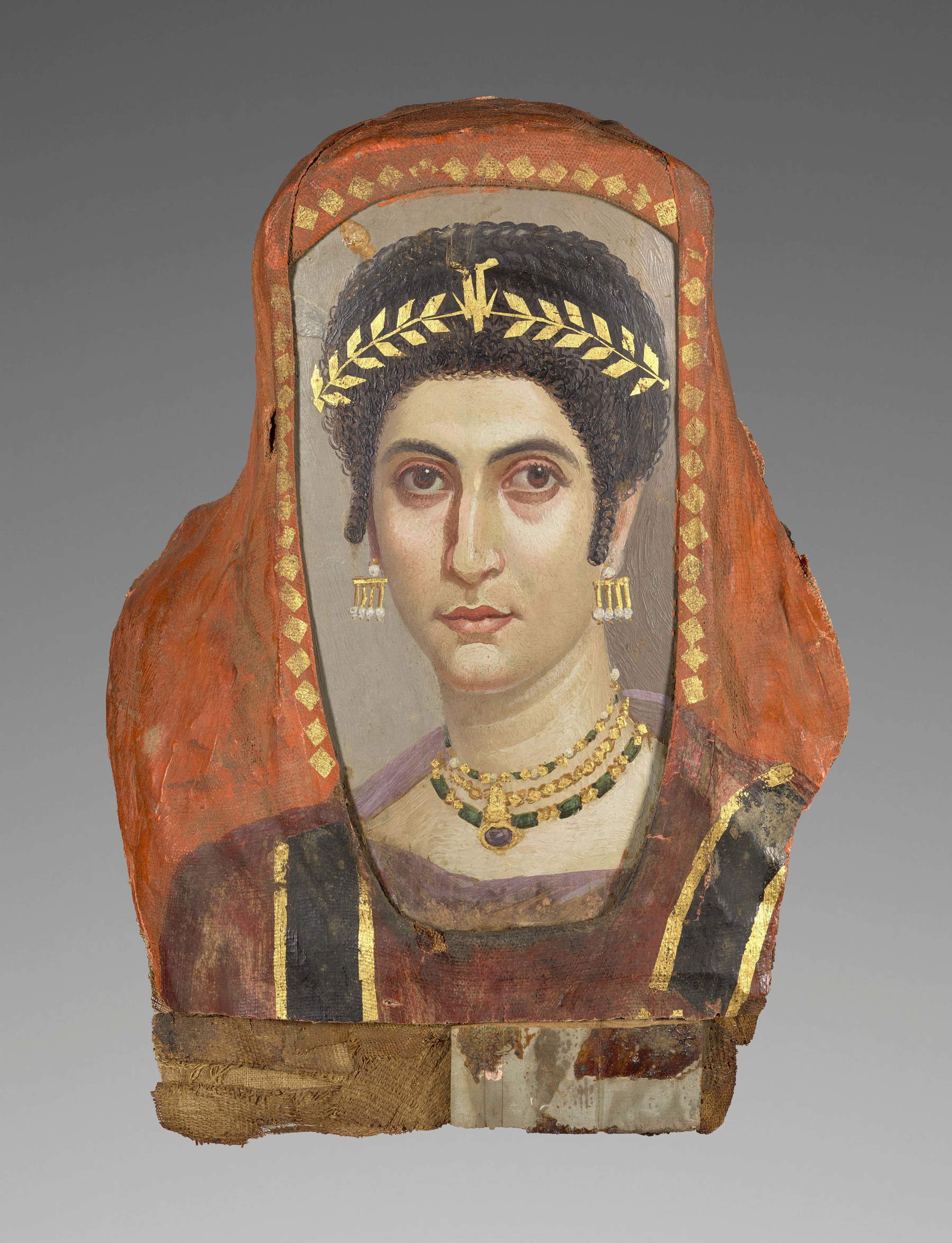 Grabporträt einer Frau (100 n. Chr.; Enkaustik auf Lindenholz, Vergoldung, Leinen; Los Angeles, Getty Museum)