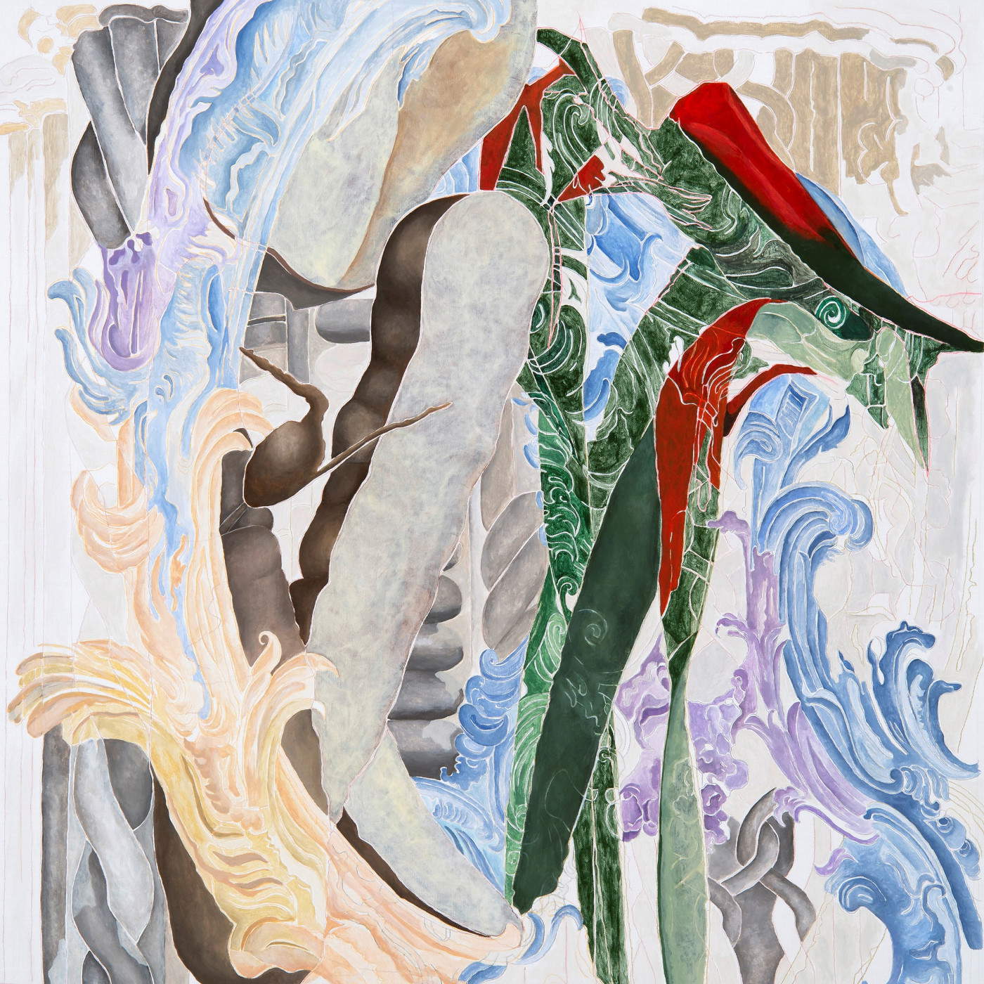 Debora Hirsch, *Man over nature* (2021; acrylic and oil pencil on canvas, 88 x 88 cm). Courtesy of Boccanera Gallery, Trento/Milan