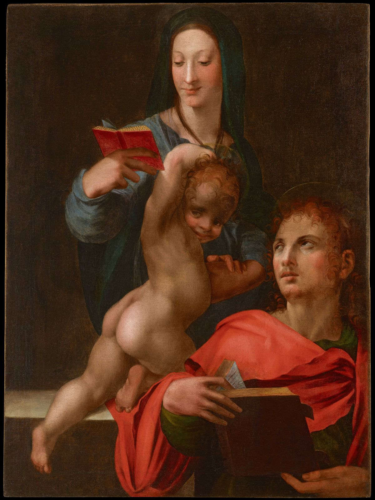 Rosso Fiorentino, Madonna and Child with Saint John the Evangelist (1512-1513; oil on canvas applied to panel; Private collection)