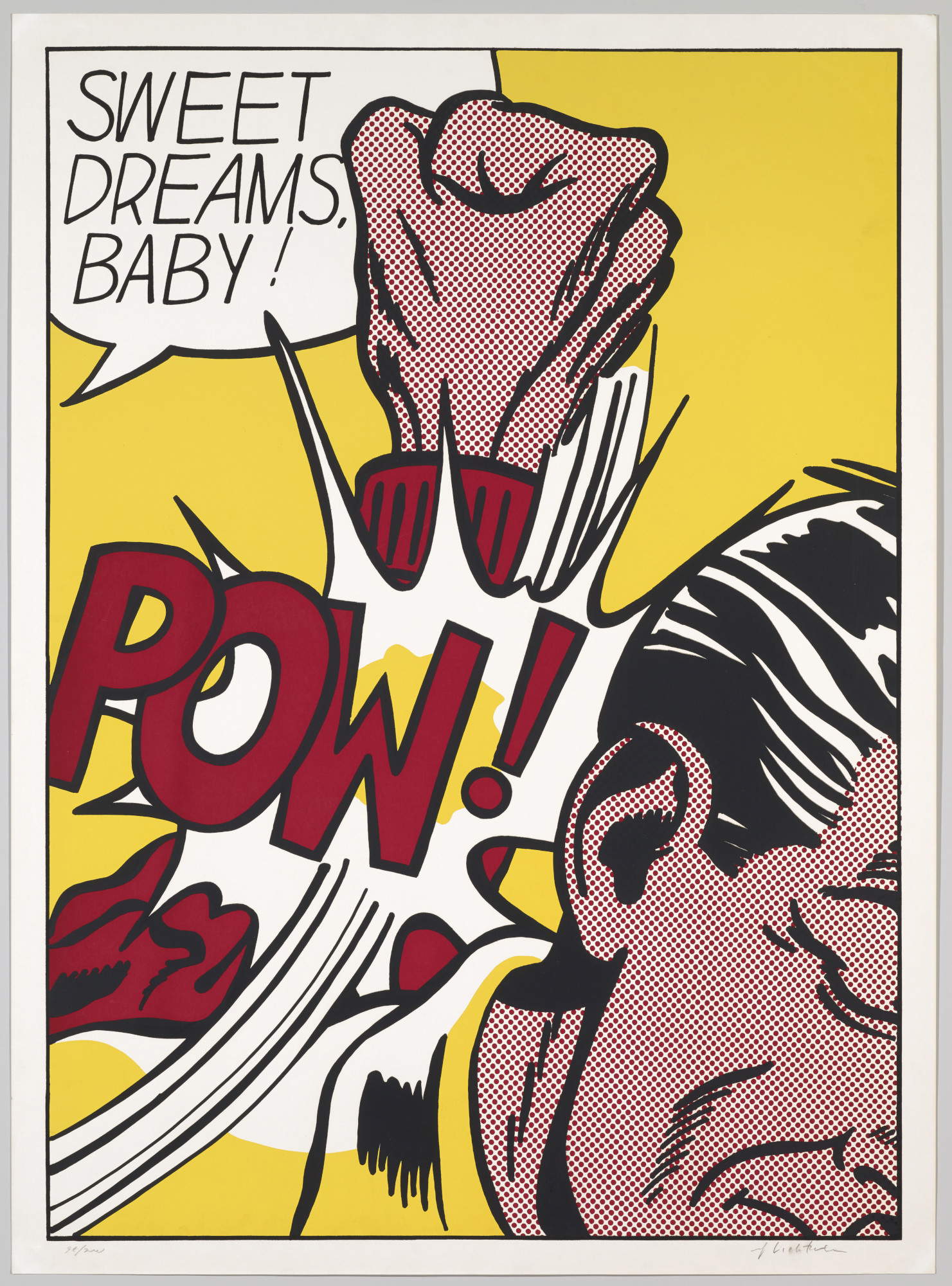 Roy Lichtenstein, Sweet Dreams, Baby! (1965; silkscreen print on laid paper, 95.5 x 70 cm) &copy; Estate of Roy Lichtenstein / 2026, ProLitteris, Zurich. Courtesy of the Kunstmuseum Basel, Kupferstichkabinett, acquisition. Photo by Martin P. B&uuml;hler