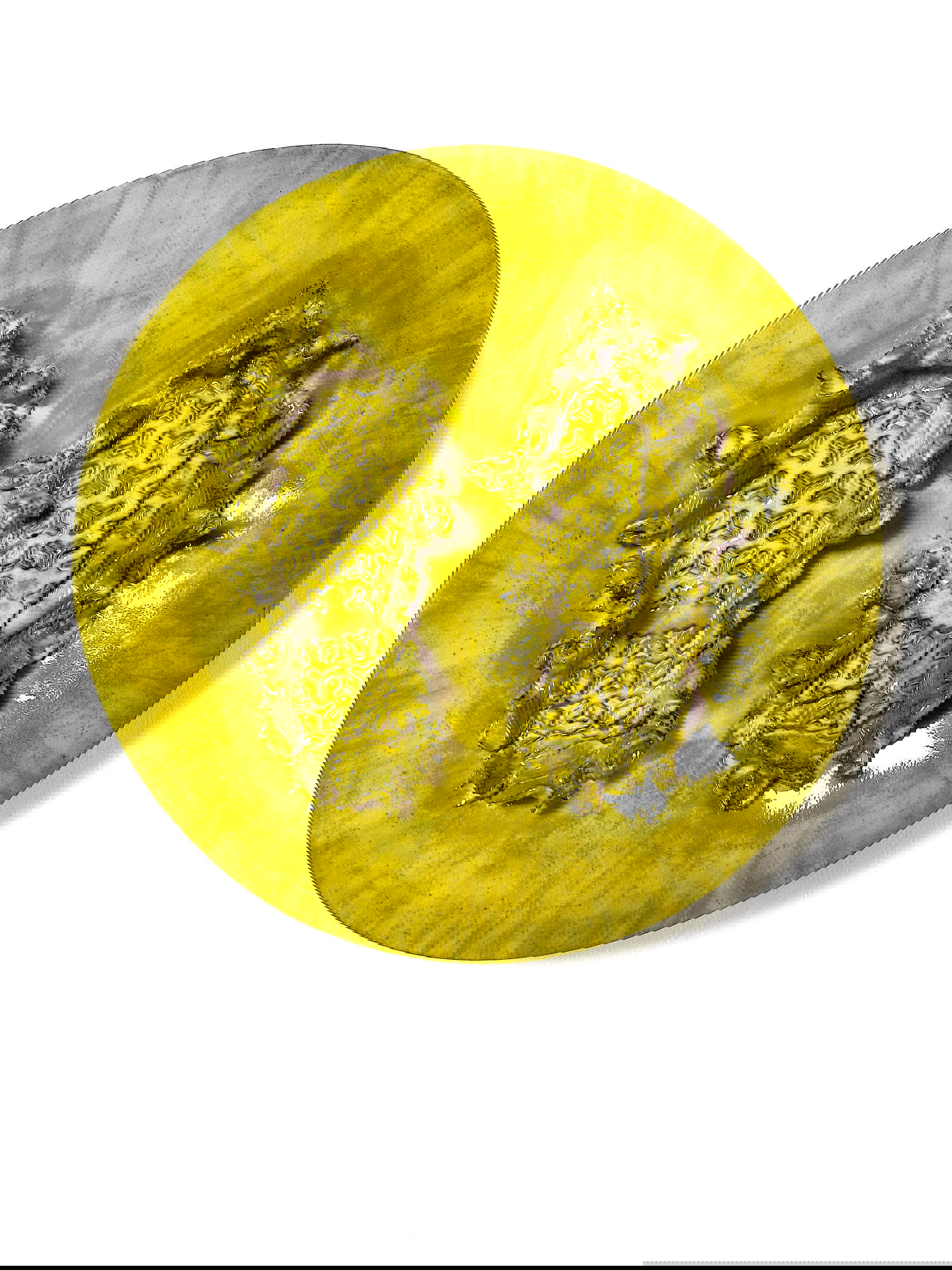 Ruggiero, Aquí y ahora - introrilievo (Cerámica, esmalte amarillo diámetro, 68 x 8 cm)