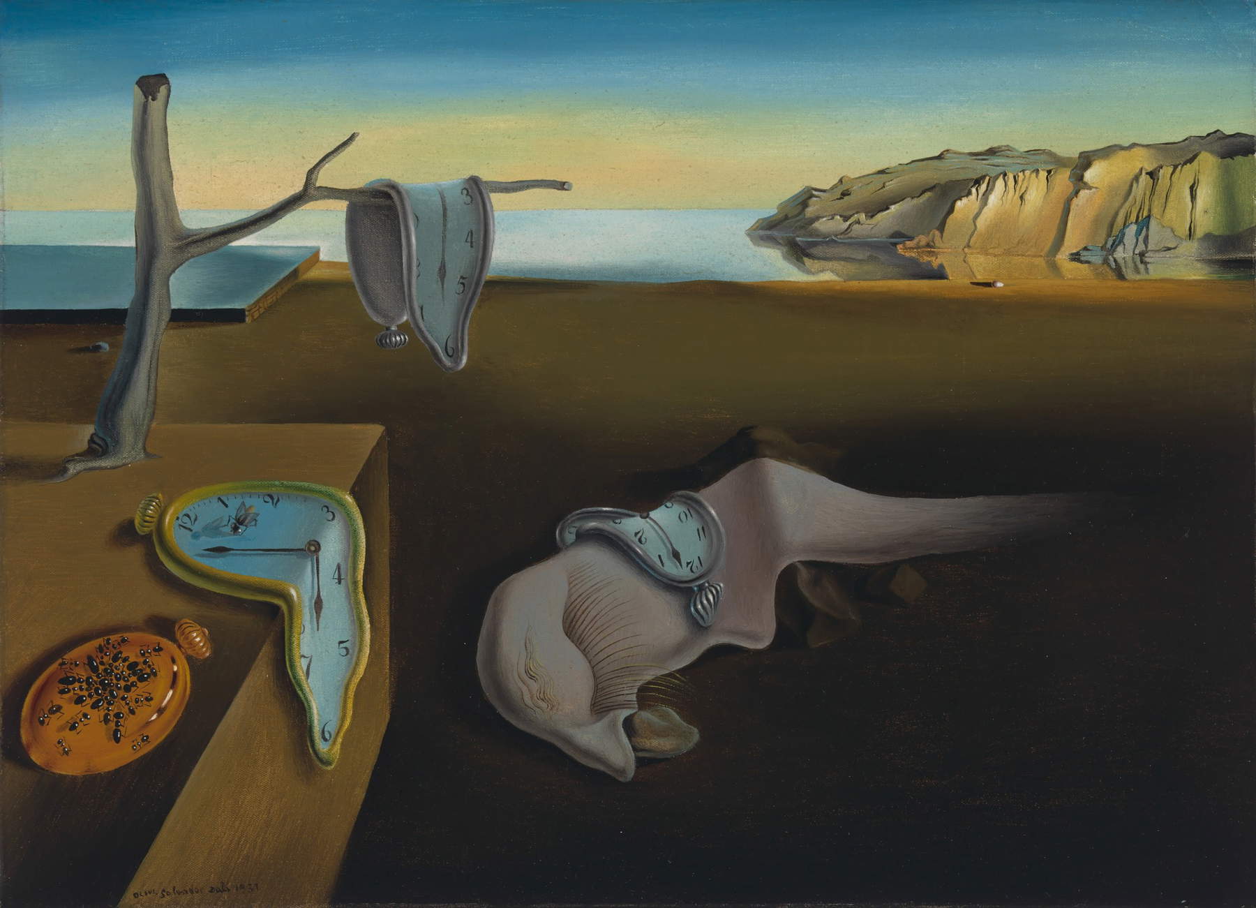 Salvador Dal&iacute;, La persistencia de la memoria (1931; óleo sobre lienzo, 24 x 33 cm; Nueva York, Museo de Arte Moderno)