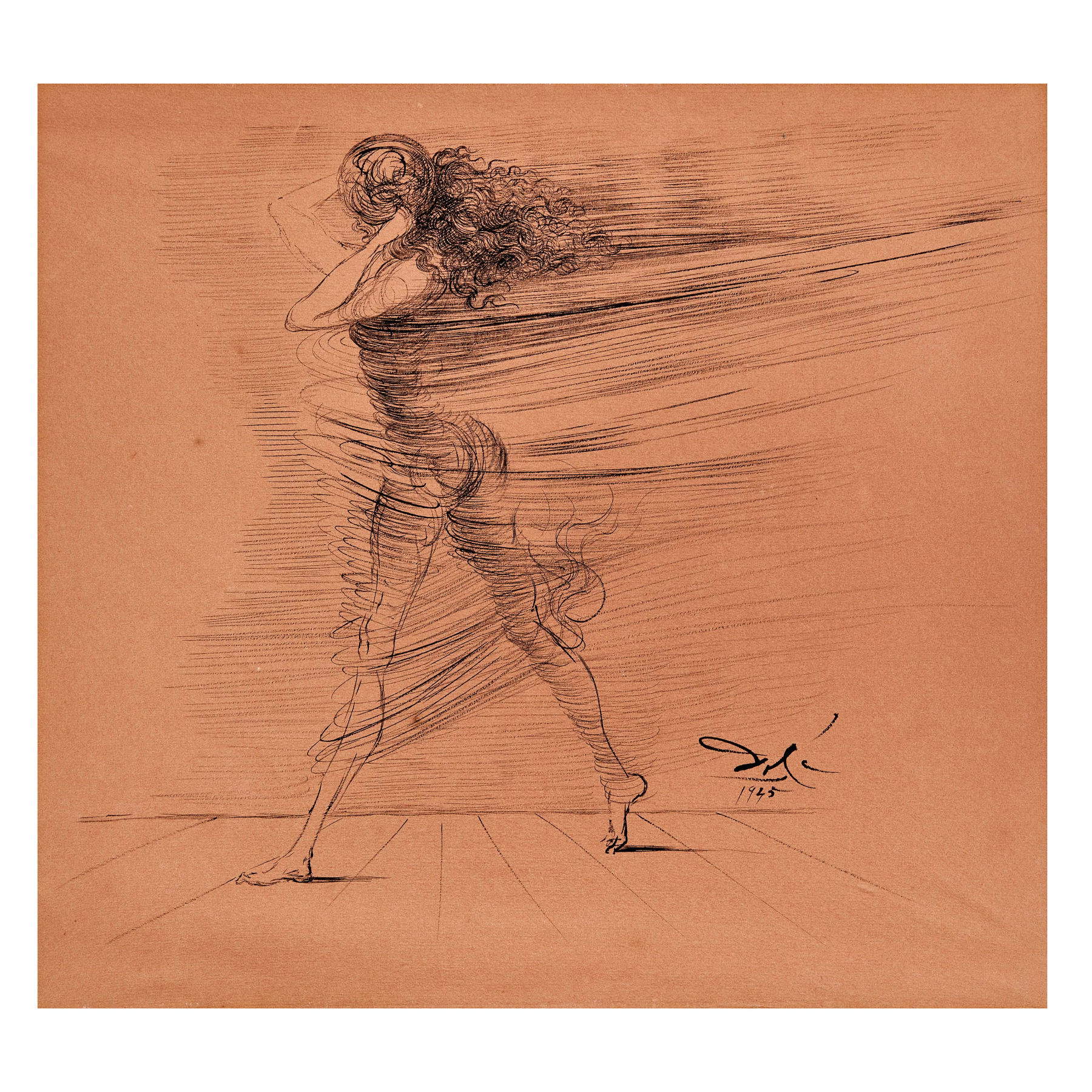 Salvador Dali, Sans titre / Figura femenina (1945 ; encre sur papier rose, 55x50 cm ; signé et daté