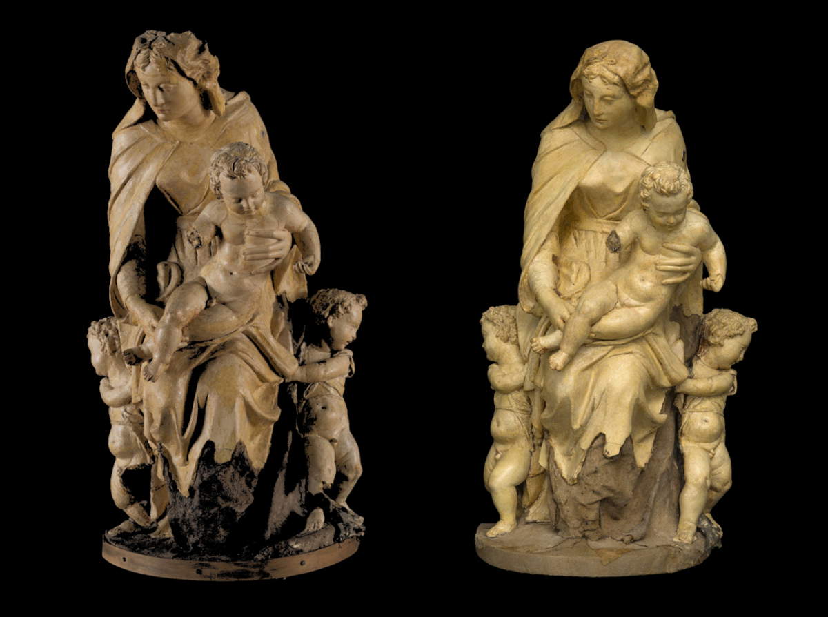 Prima e dopo il restauro. Foto: Opificio delle Pietre Dure