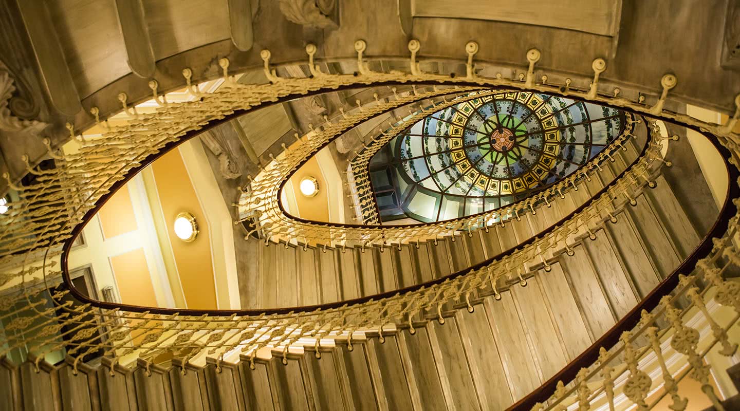 The staircase of the Bristol Palace Hotel in Genoa