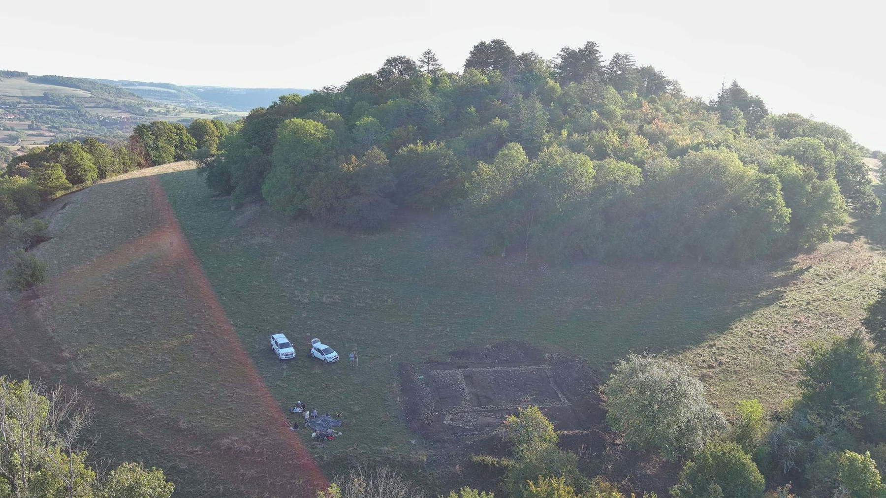 Aerial view taken by drone of the excavation site opened in 2023