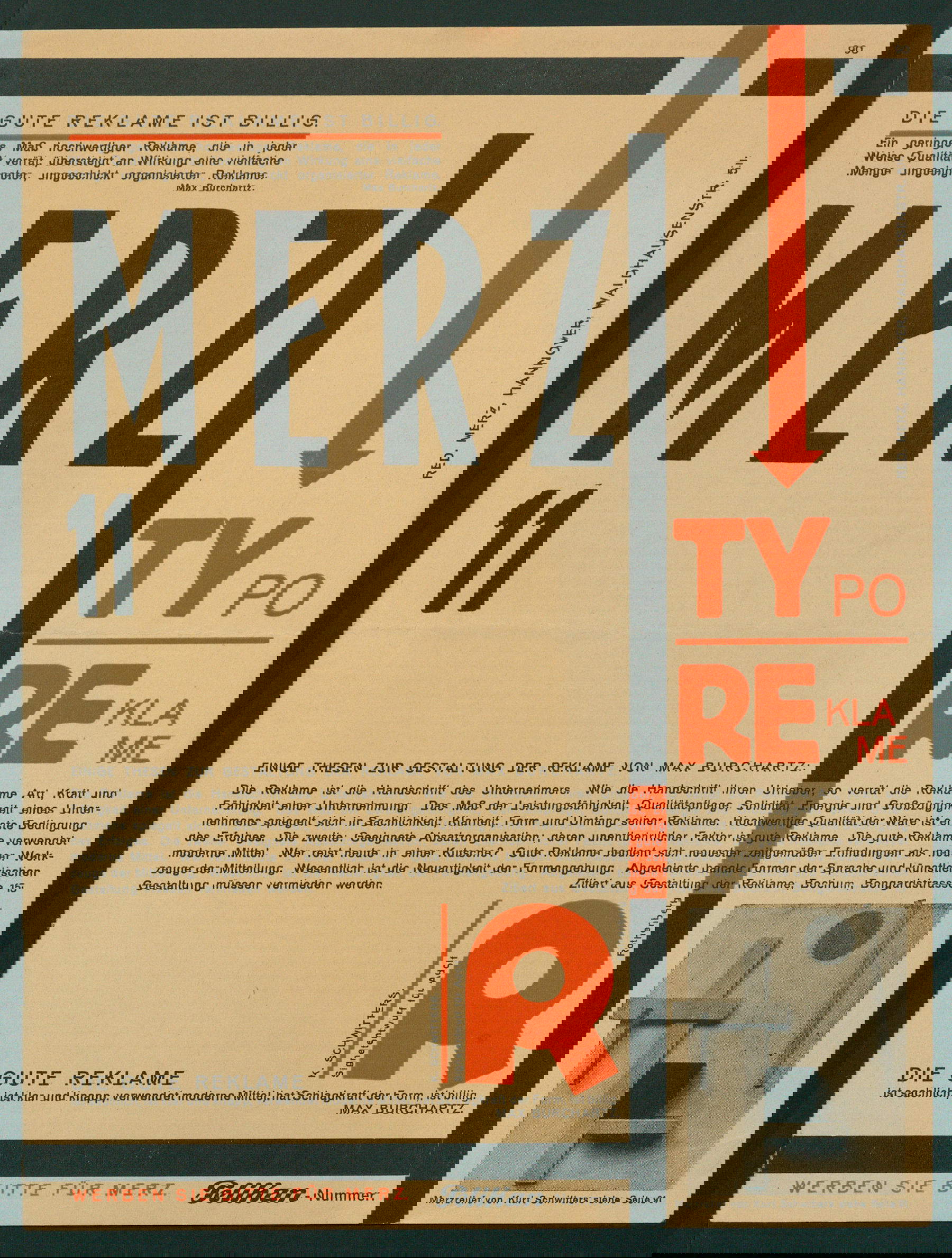 Kurt Schwitters, Merz, Nr. 11 (1924, Zeitschrift, 29,2 &times; 22 cm; Bibliothek f&uuml;r Gestaltung Basel)