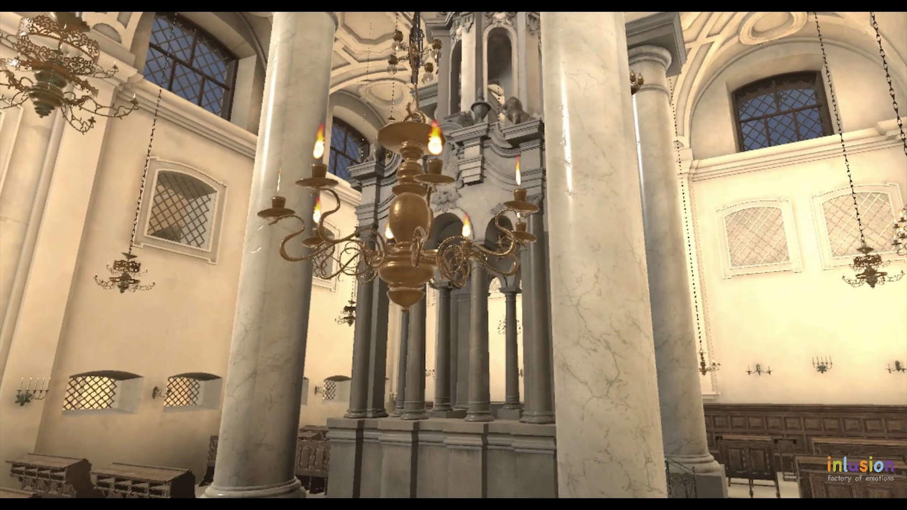 Reconstitution virtuelle de la bimah de la synagogue. Visualisation : Inlusion Netforms