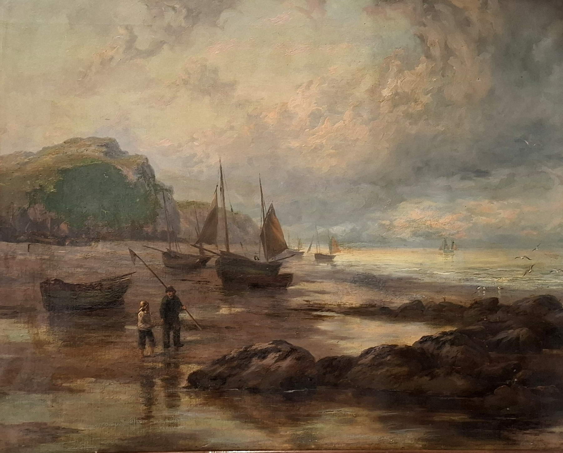 Scuola inglese, Paesaggio con pescatori (Fine XIX secolo; olio su tela, 73 x 93 cm; Napoli, Collezione privata). Foto: Blindarte